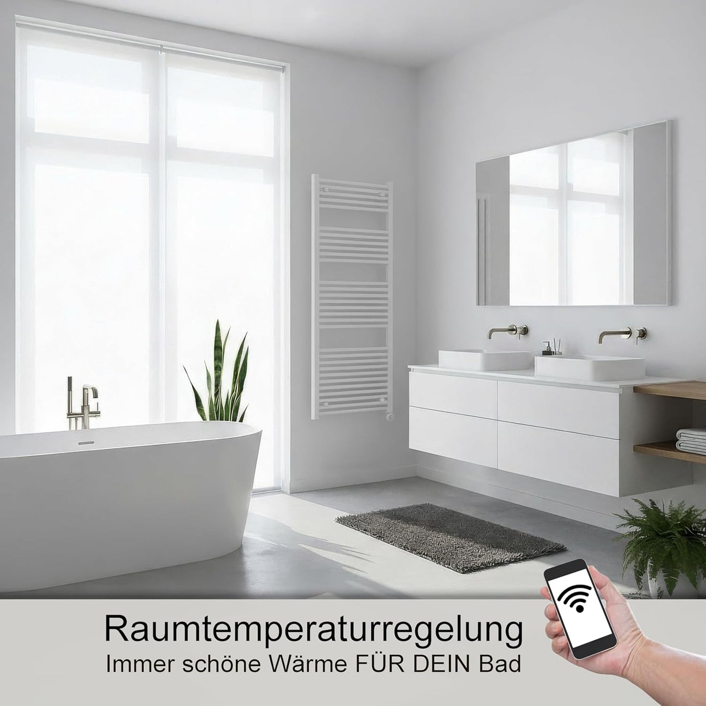 Elektrischer Badheizkörper mit WiFi & Bluetooth, Weiss 1475h x 500b
