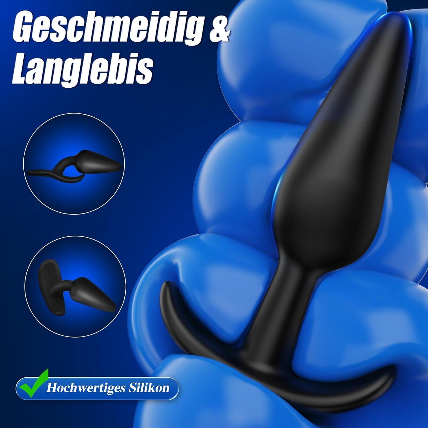 5-teiliges Analplug-Set mit Analdusche, in 4 Grössen, Pechschwarz