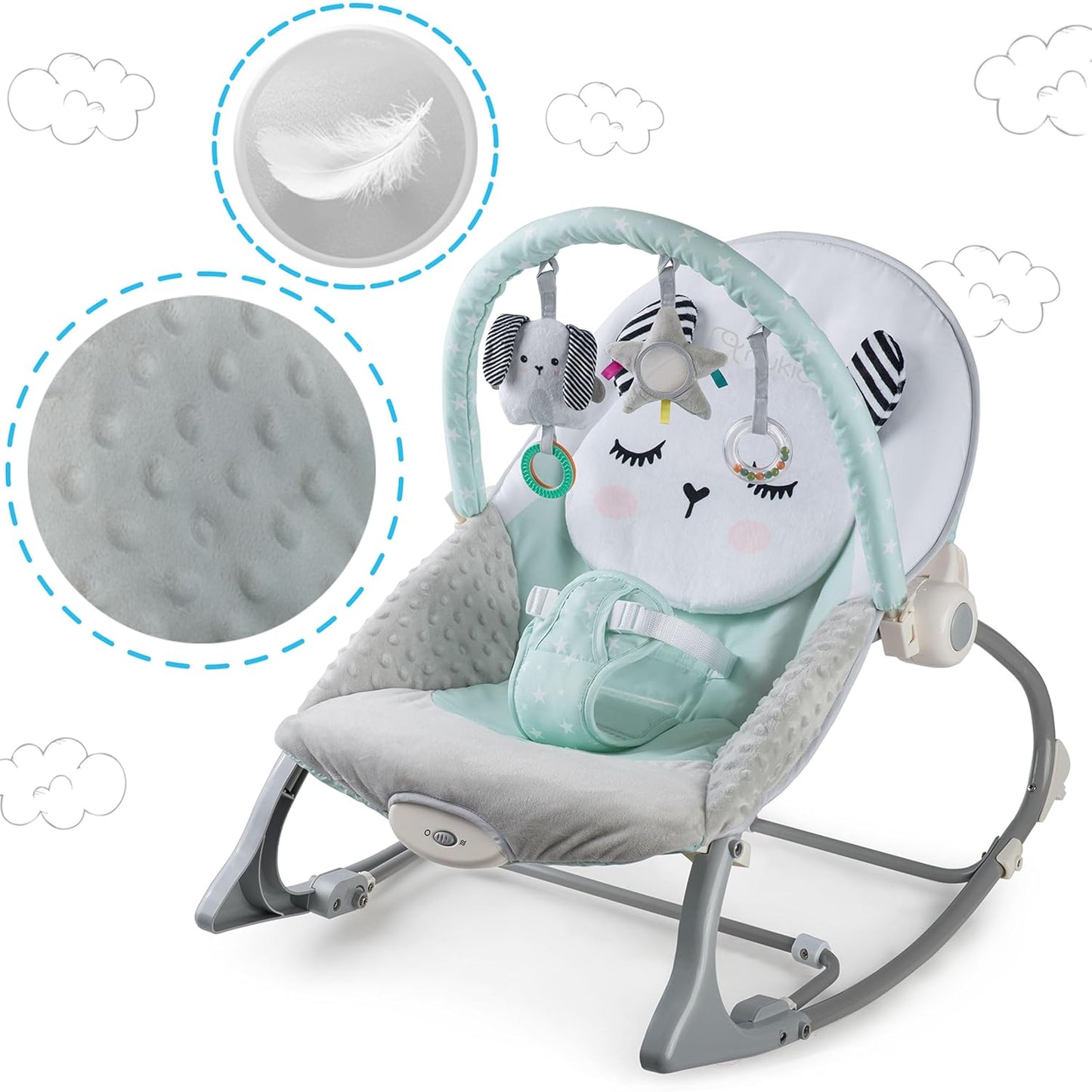 Babywippe mit Vibration und Spielzeugen, Grau-Minze