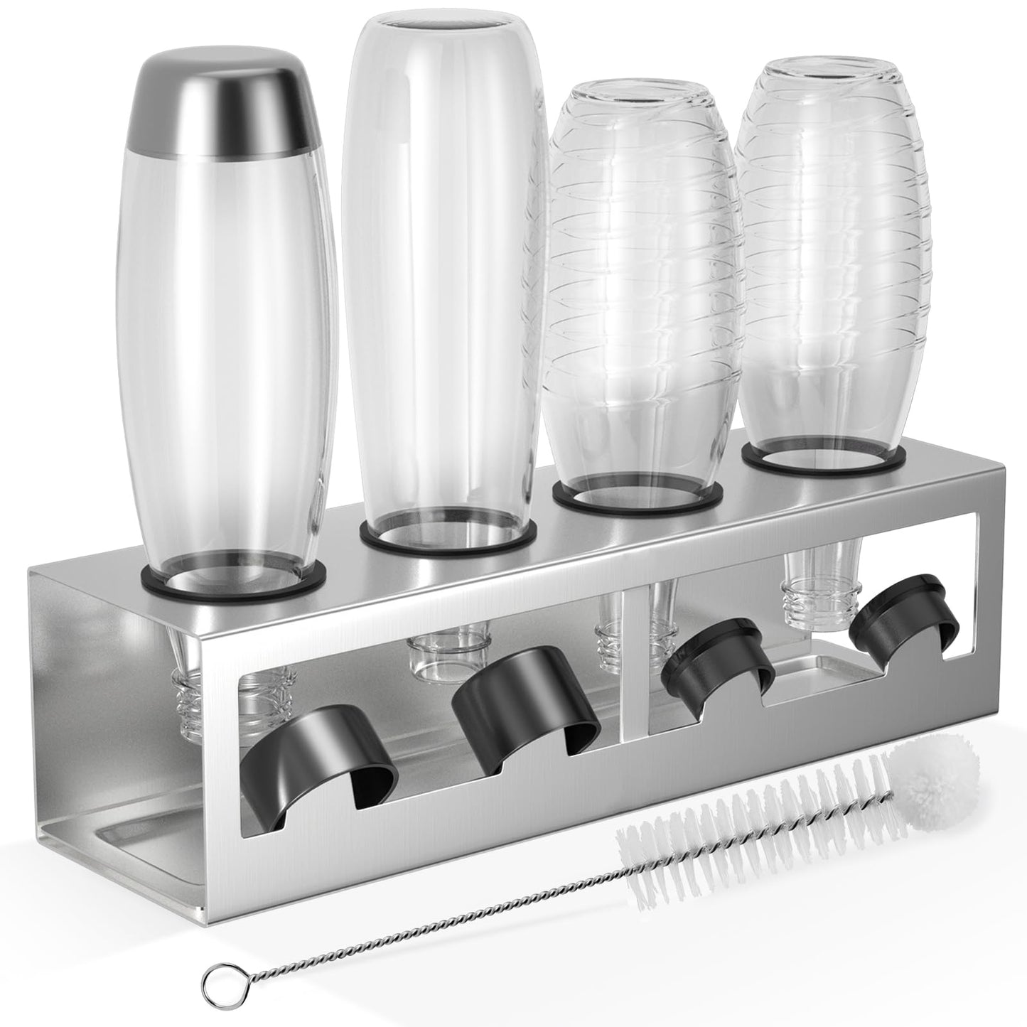 Flaschenhalter Abtropfgestell für SodaStream/Emil Flaschen, Silber 4-Loch