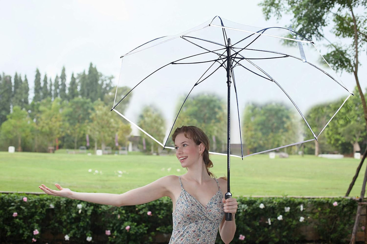 XXXL transparenter Regenschirm mit Automatiköffnung, Transparent - Weisser Rand, Ø150 cm - sehr sehr gross - XXXL