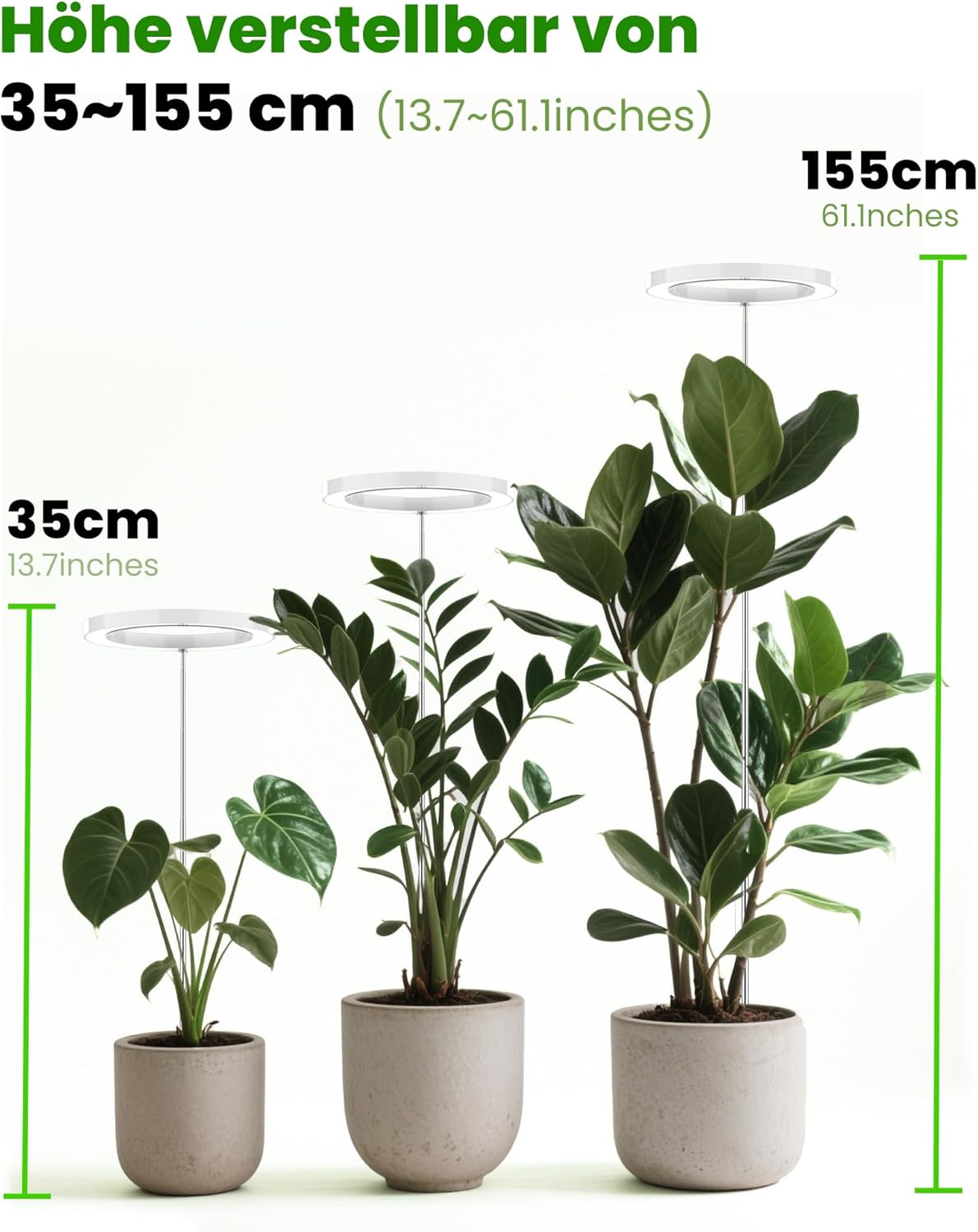 Vollspektrum LED Pflanzenlampe mit Timer & Höhenverstellung, Weiß 1 PCS
