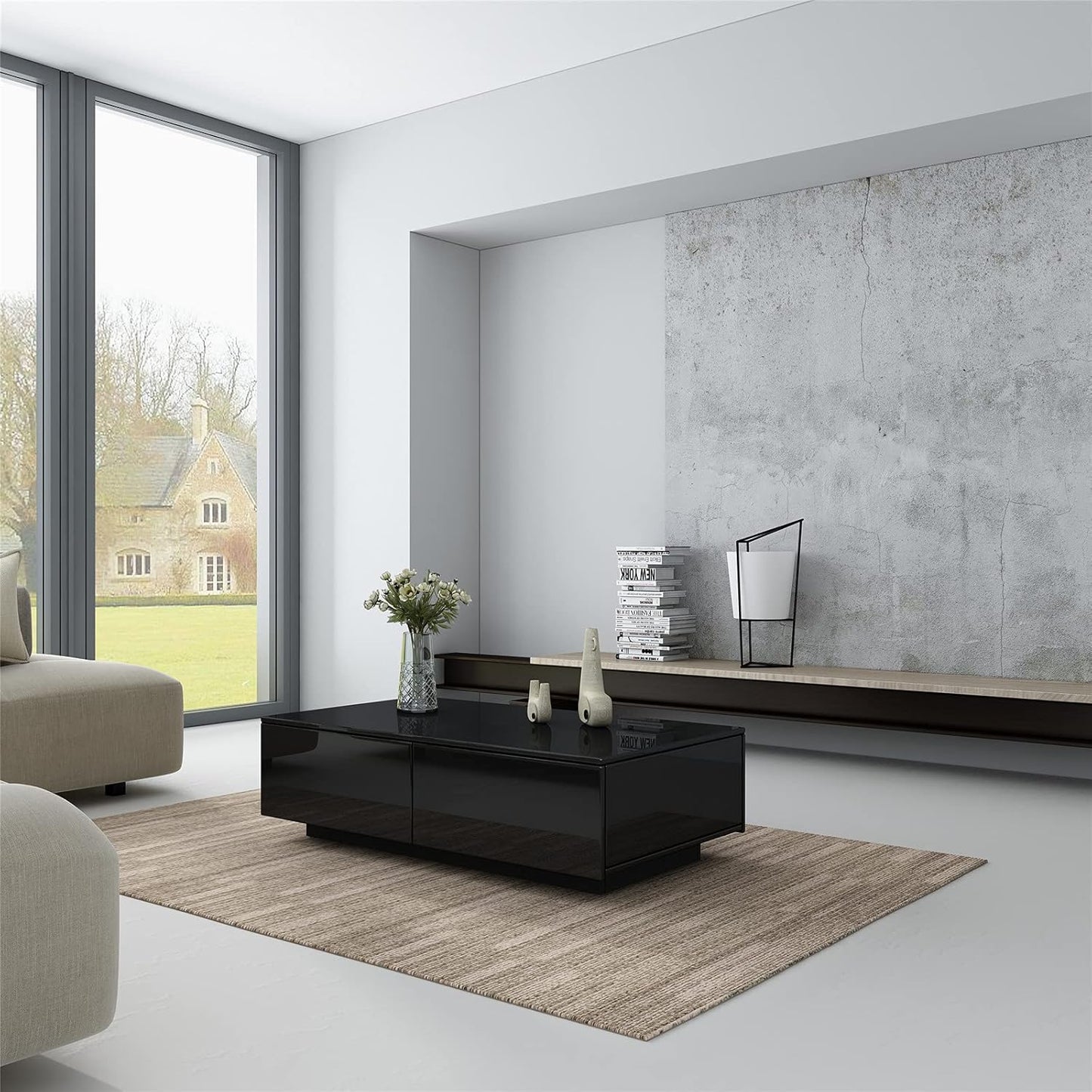 Moderner Couchtisch mit 4 Schubladen, Schwarz