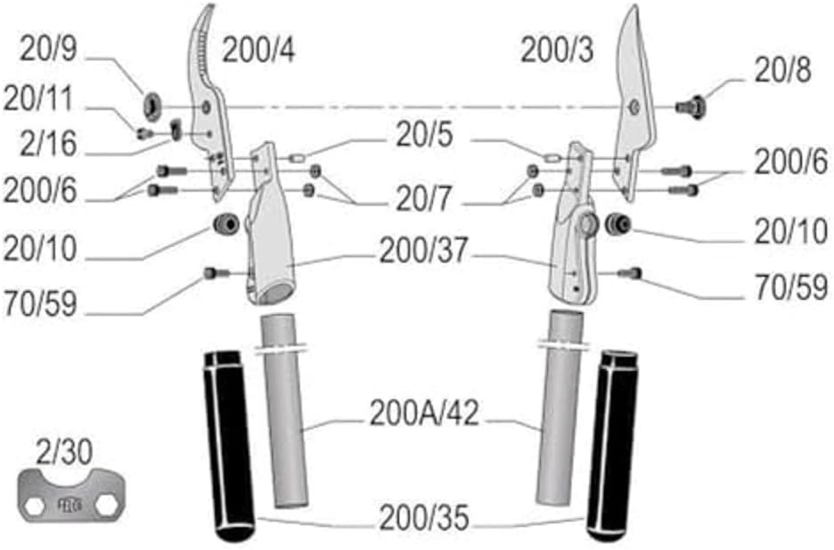 Astschere 200A-60 mit spitzem Schneidkopf, Length 60 cm, Gerader Schneidkopf