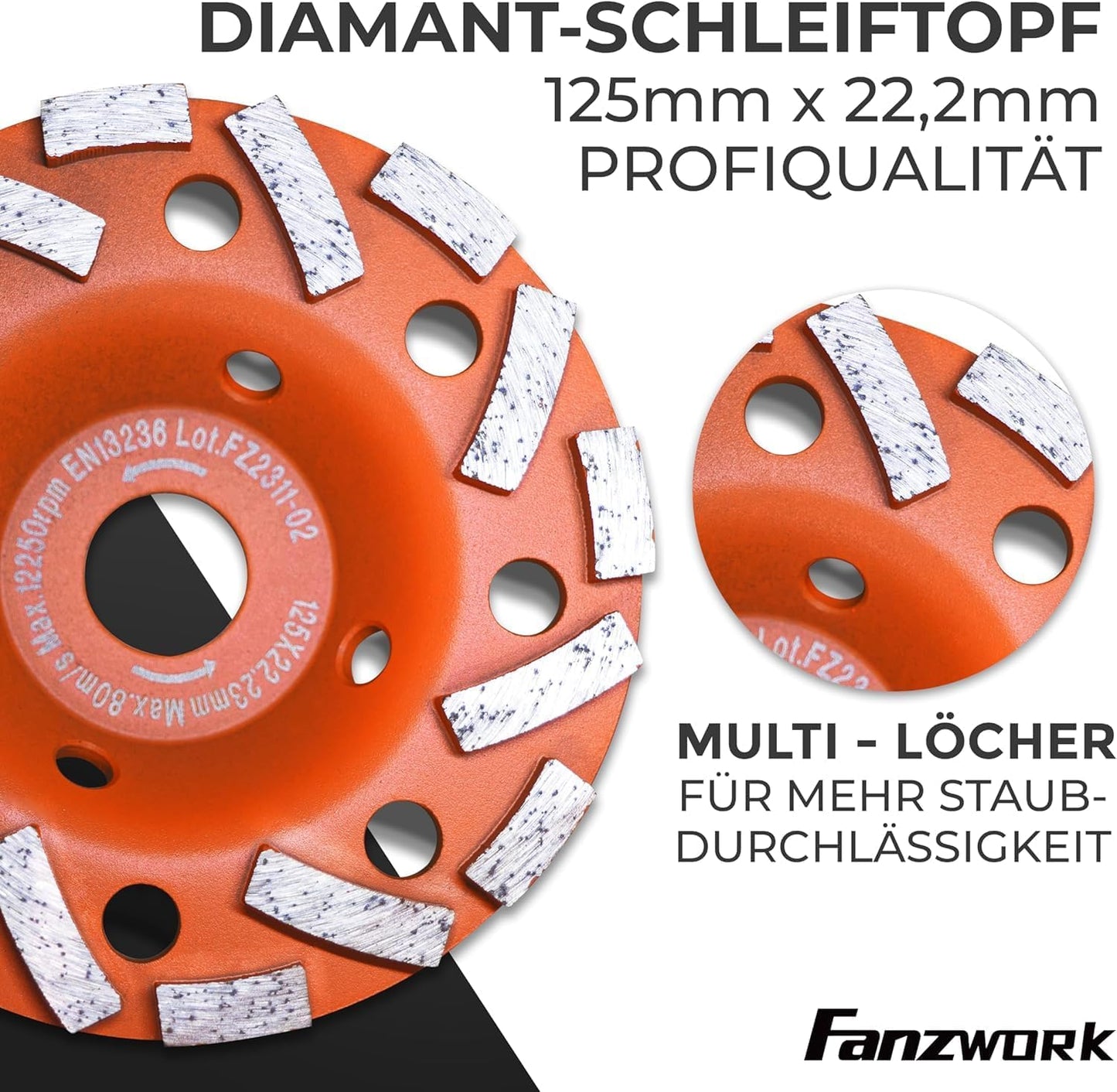 Absaughaube für Winkelschleifer mit Diamantschleiftopf, mit Schleiftopf x 2