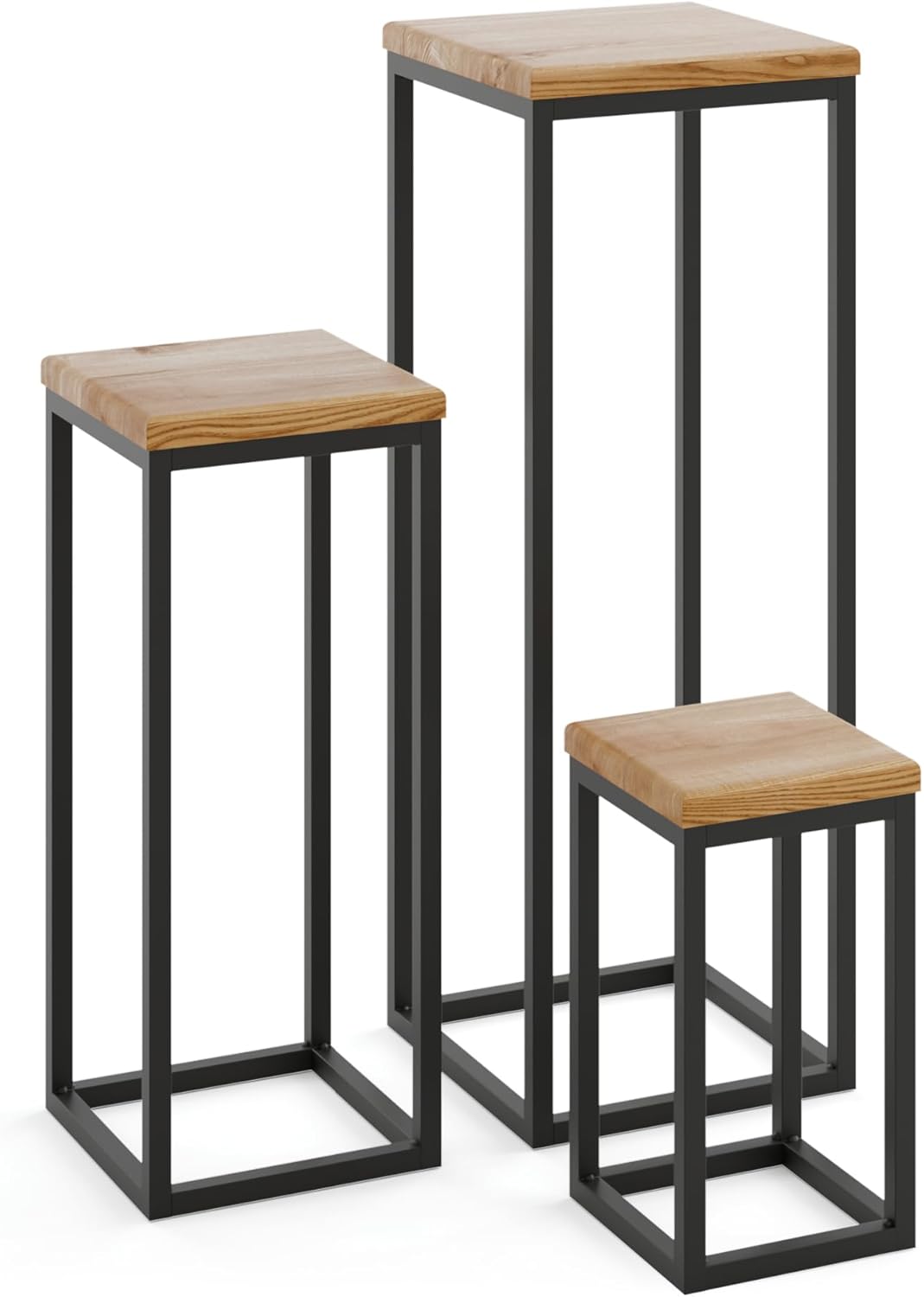 Pflanzenständer-Set, Schwarz Gestell mit Rustikal Platte SET