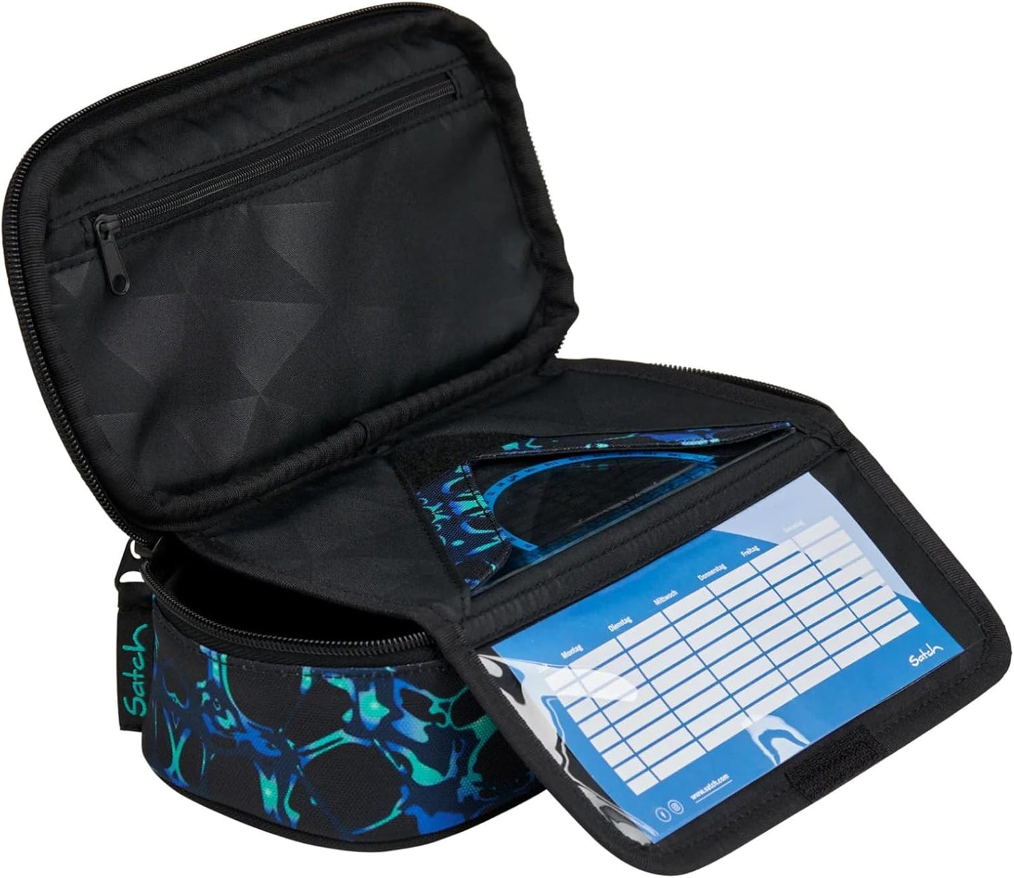 Schlamperbox mit Trennfach, Caleido Blue - Schwarz