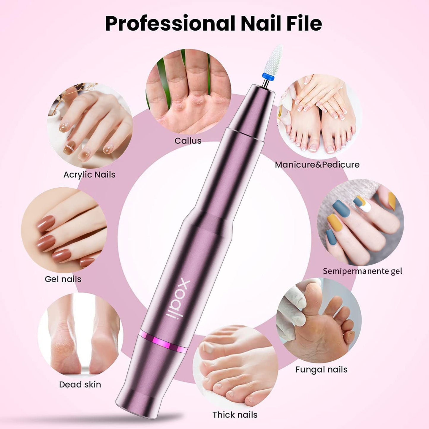 Elektrischer Nagelfräser mit Zubehör, Rosa