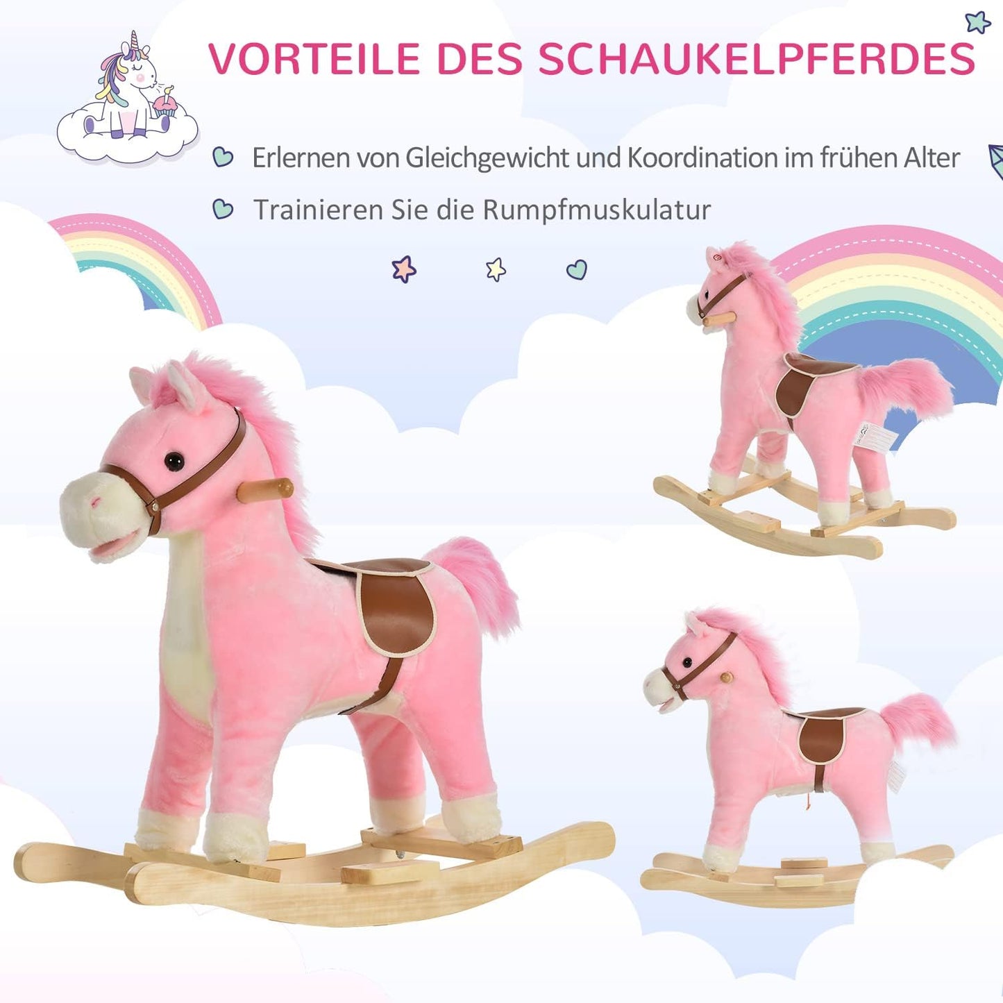 Kinder Schaukelpferd mit Tiergeräuschen, Rosa