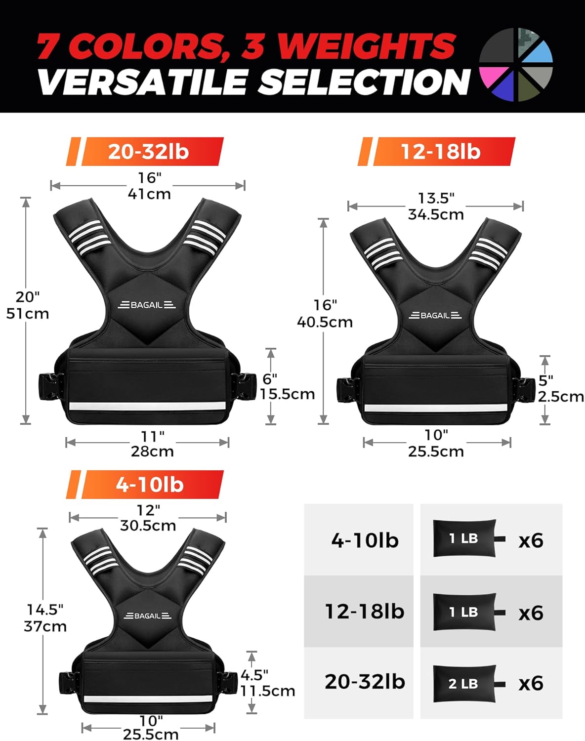 Gewichtsweste für Krafttraining, Schwarz 1.8-4.5kg / 4-10lb