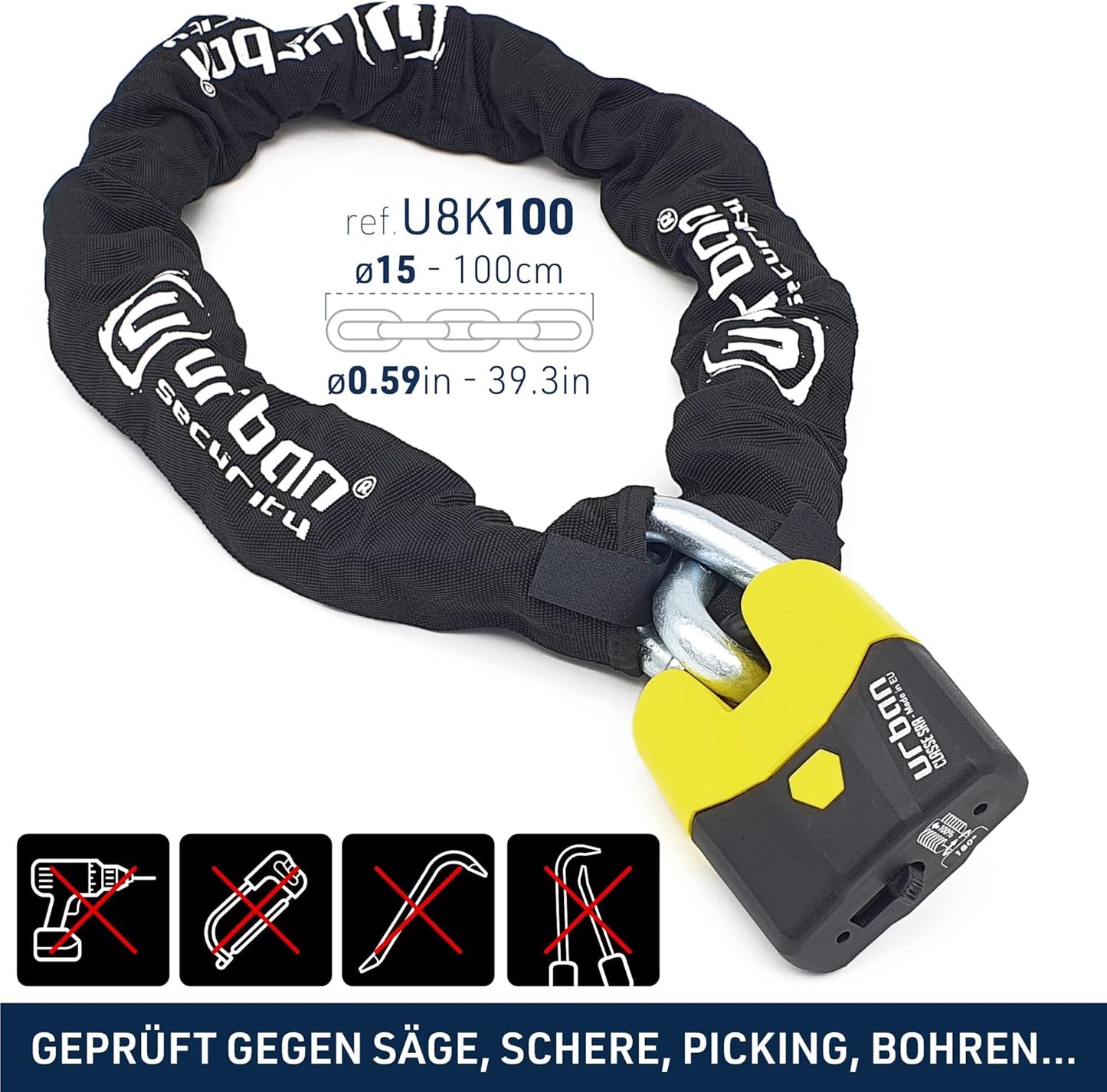 Kettenschloss U8K100 mit SRA-Zulassung, 100cm