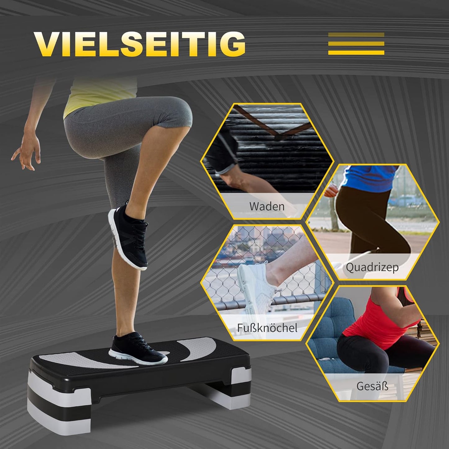 Aerobic-Stepper höhenverstellbar (3 Stufen), Schwarz+Grau