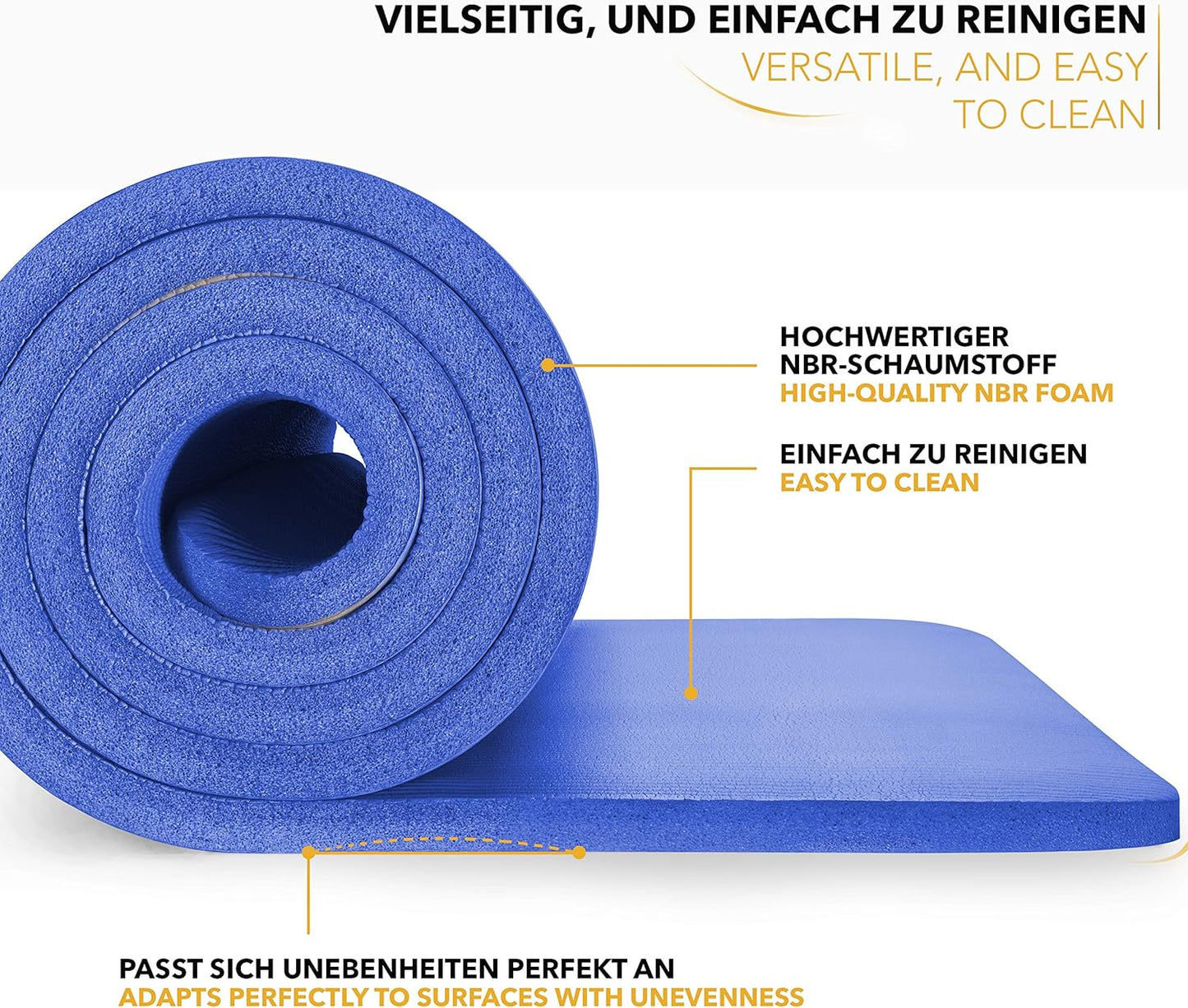 Gymnastikmatte rutschfest mit Tragegurt, Dunkelblau 185 x 60 x 1,0cm