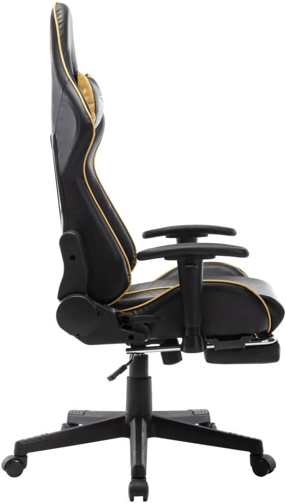 Höhenverstellbarer Gaming-Bürostuhl mit Fussstütze, Schwarz und Golden
