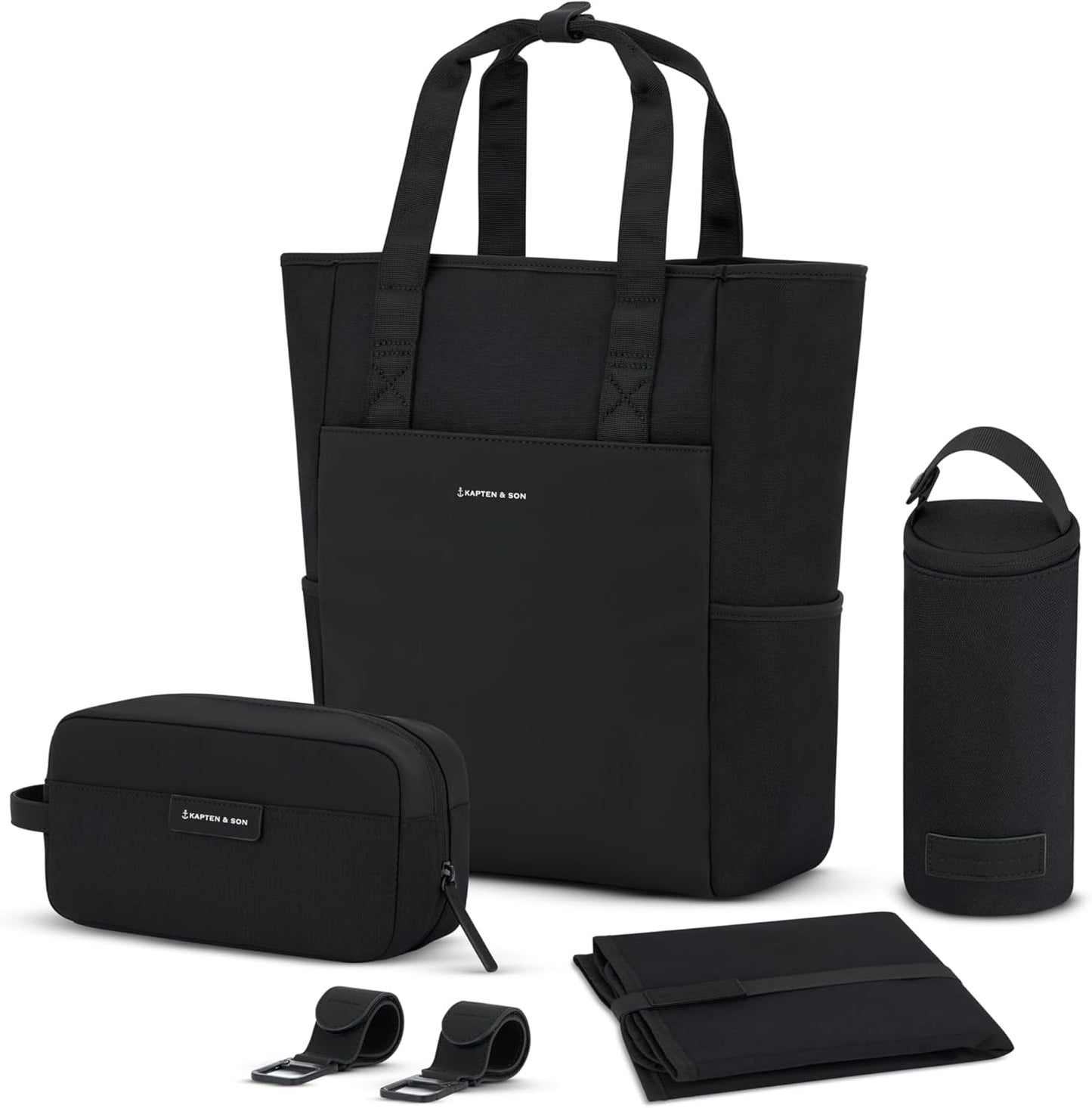 2in1 Wickelrucksack & Wickeltasche Set Lindby, All Black Diaper Set