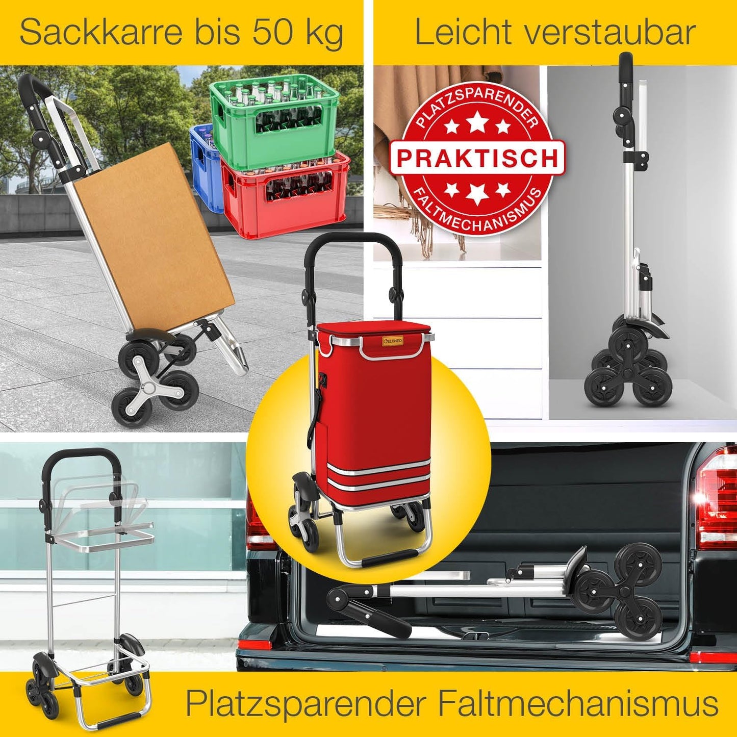 Einkaufstrolley mit Treppensteiger-Funktion, Treppensteiger-Trolley Rot