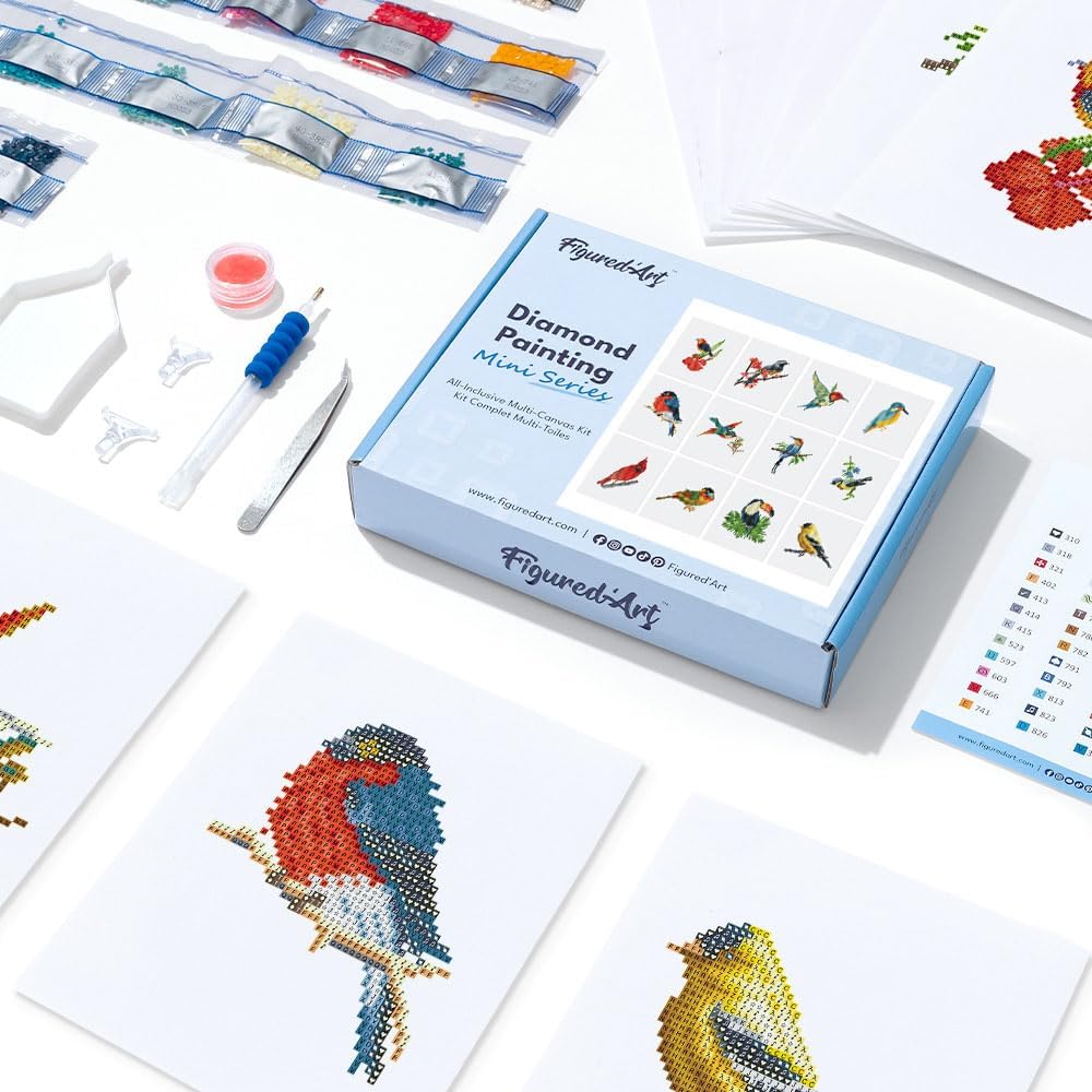 Mini Serie Diamond Painting Set mit 12 Stück, Buntes Vogelparadies PROBLEMYOUMUSTCHECK