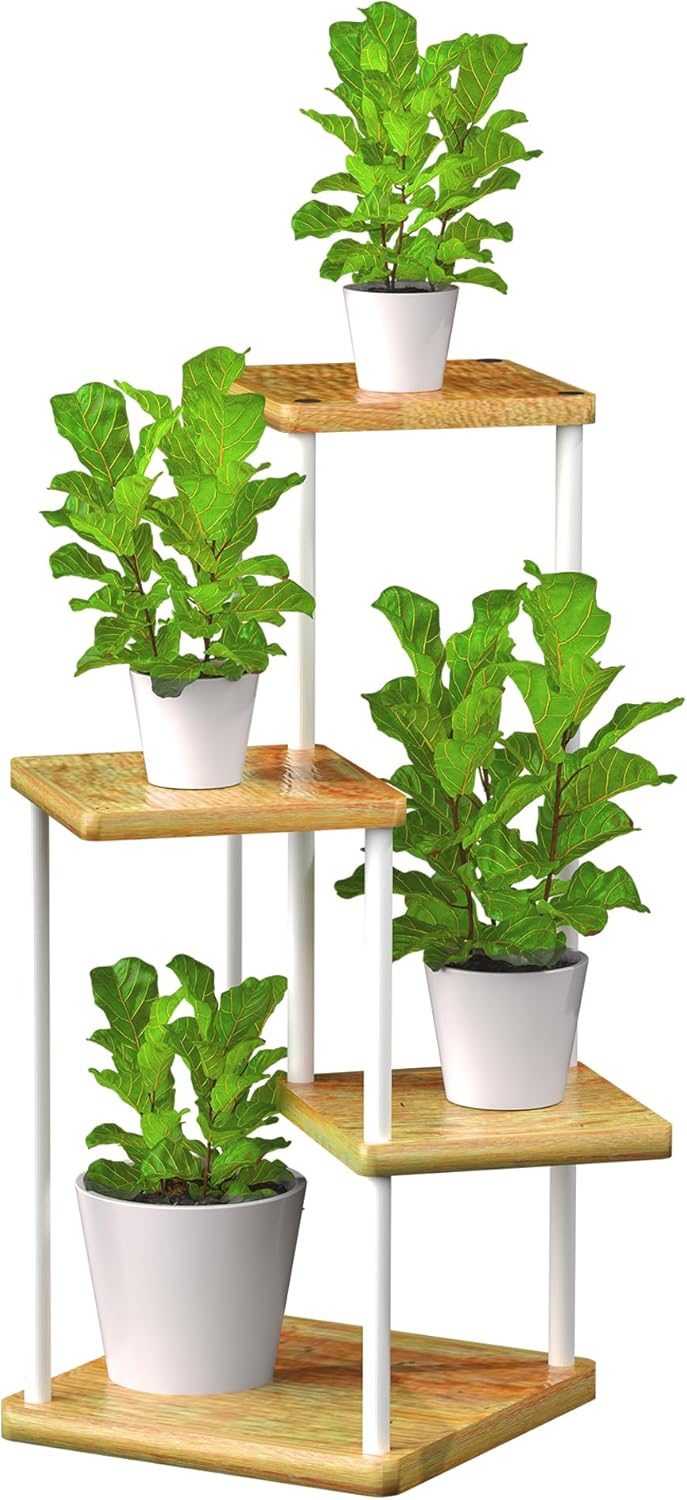 Blumenständer mit 4 Ebenen, Holz Weiß