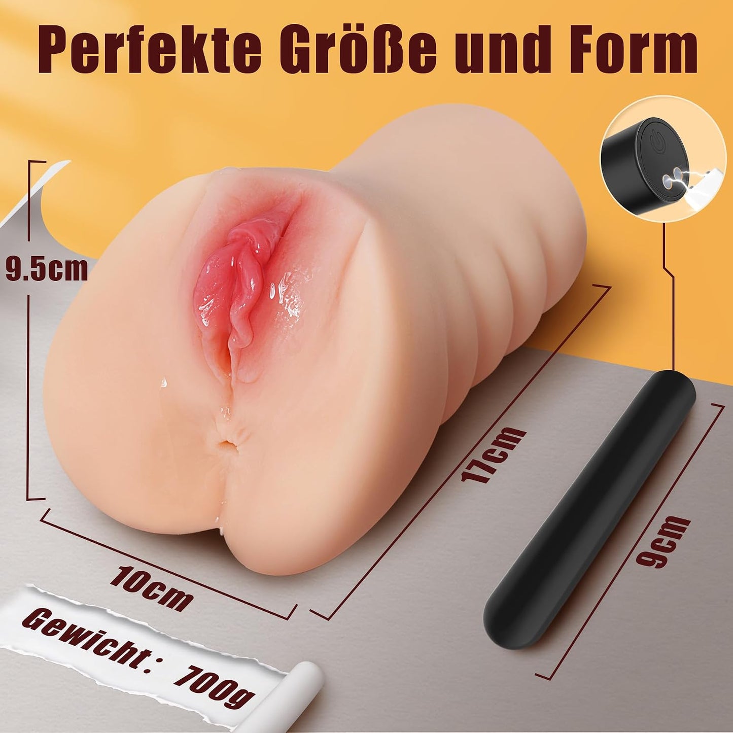 Realistischer Masturbator mit Vibrator 3D Vagina und Anal, Fleischfarbe