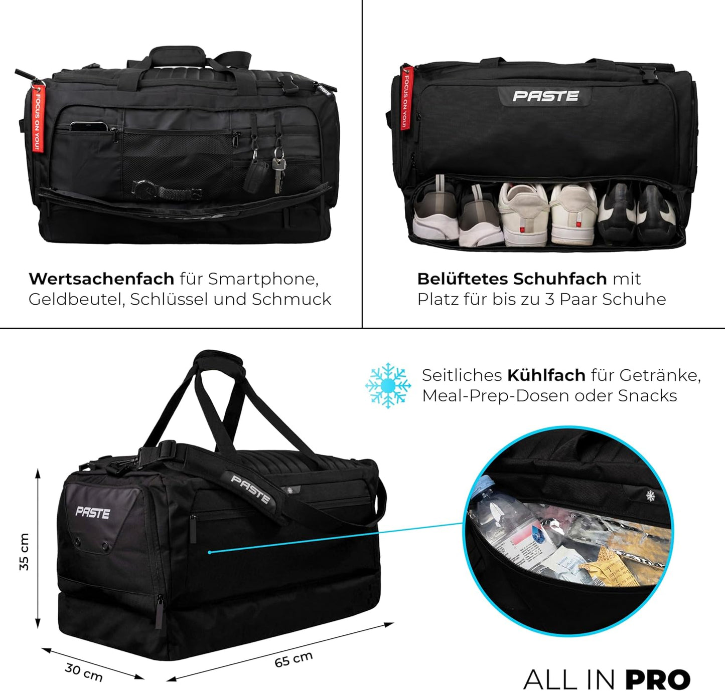 Sporttasche mit Rucksackfunktion und Nassfach