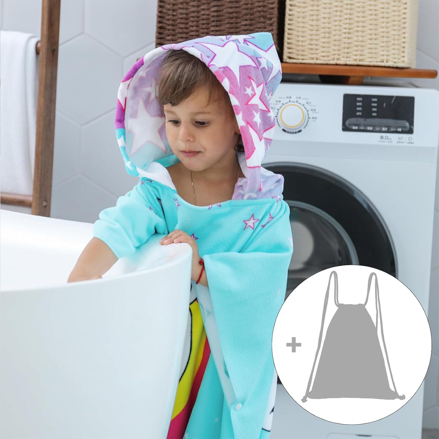 Badeponcho für Kinder mit Kapuze (4-12 Jahre), 1-einhorn Einheitsgröße