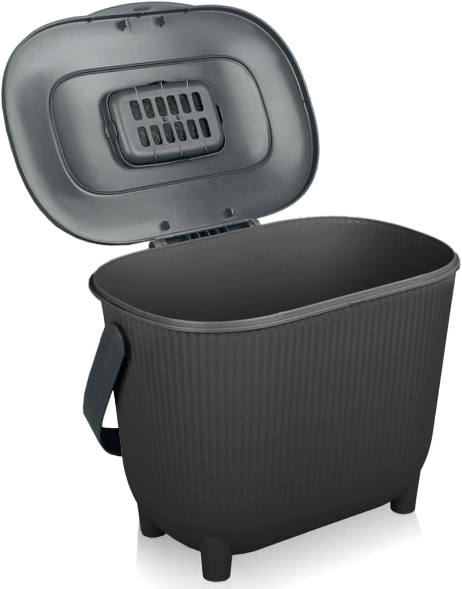 Komposteimer 10L mit Aktivkohlefilter, Schwarz/Dunkelgrau