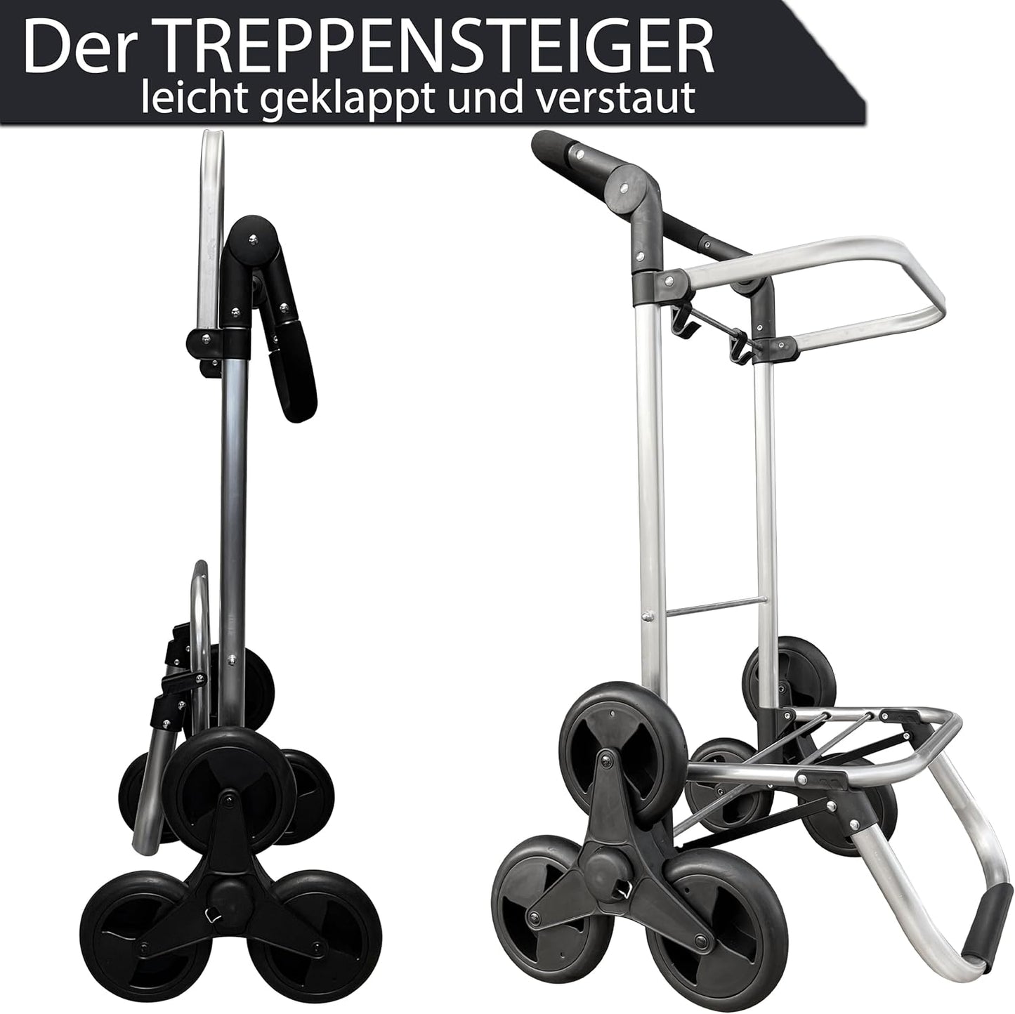 Faltbarer Einkaufstrolley, Grau Treppenrad