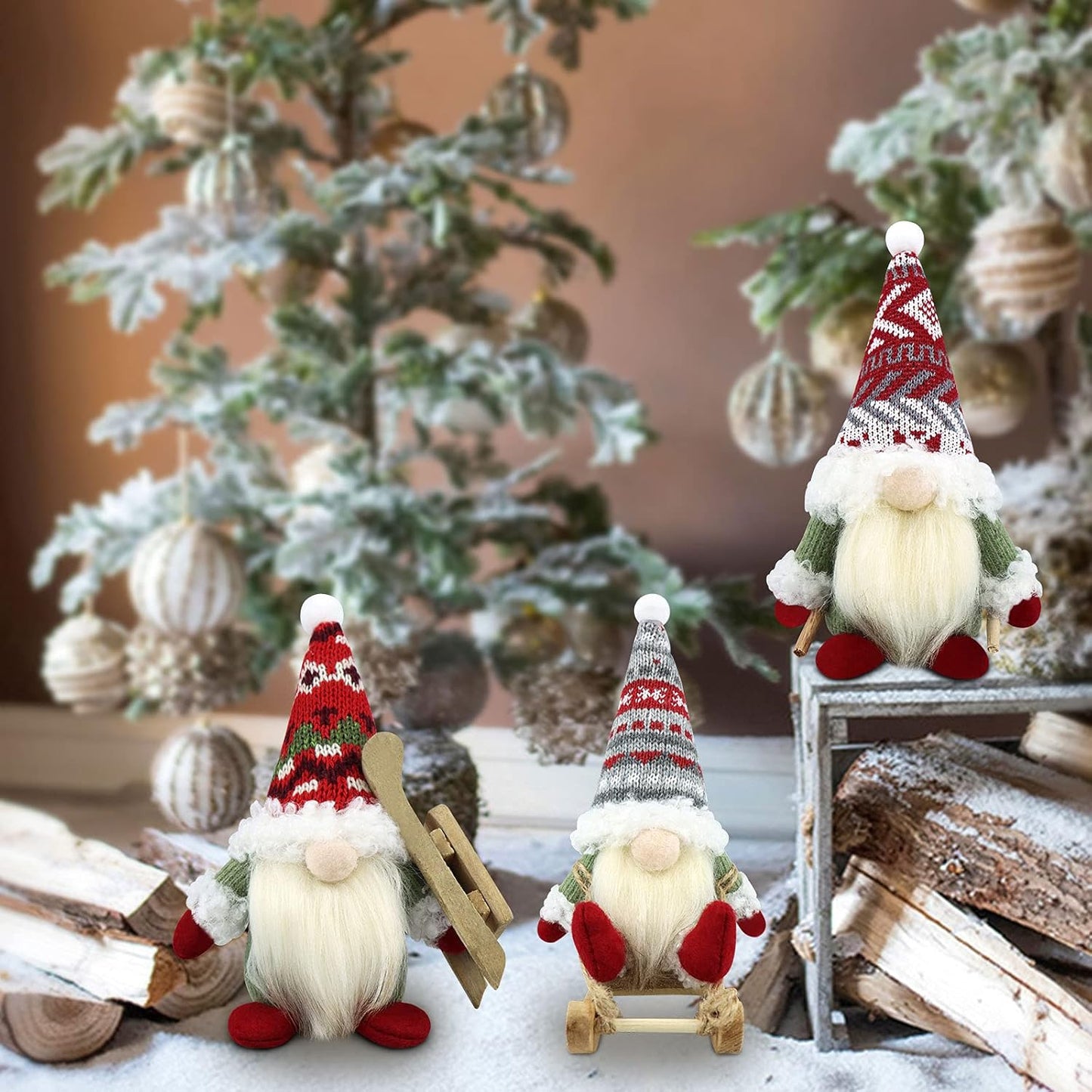3-teiliges Weihnachtswichtel Figuren-Set, Klassische Farbe