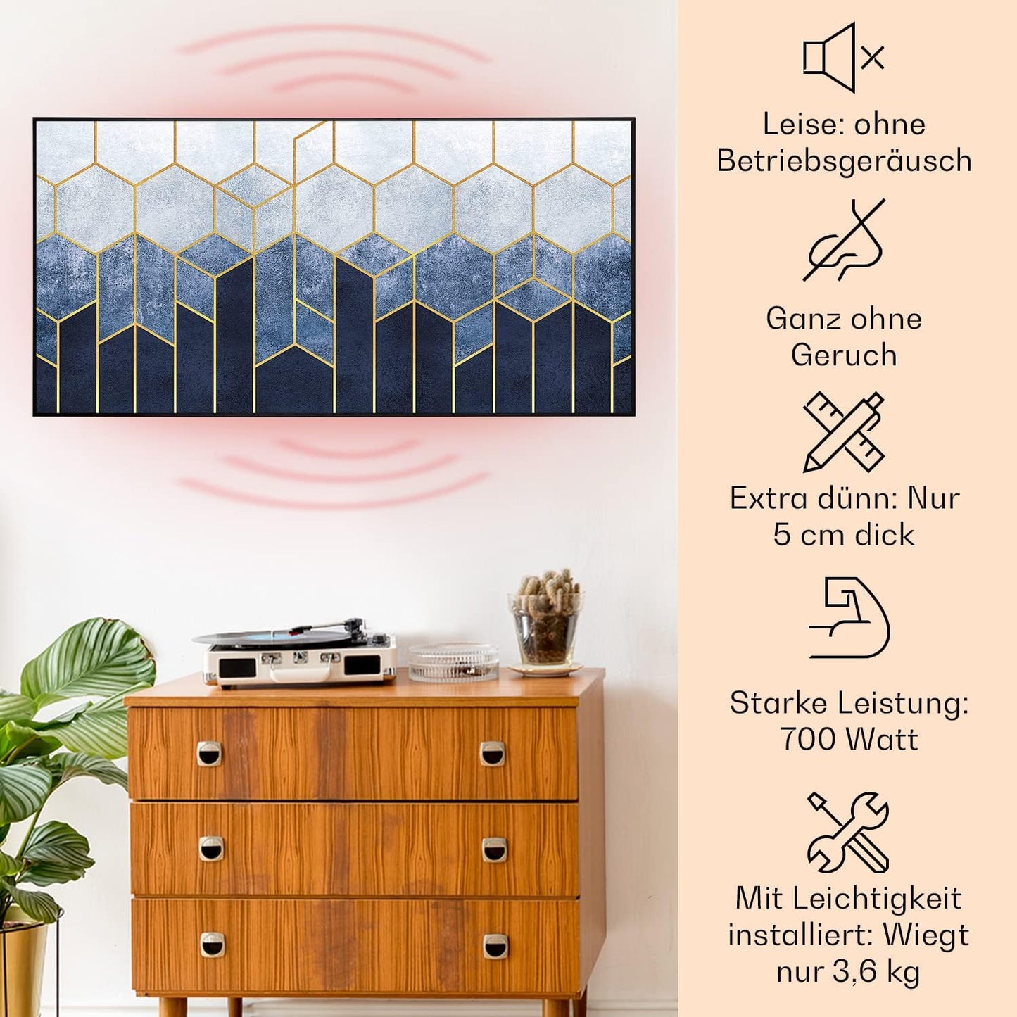 Infrarotheizung, 120 x 60 cm/ 700 W Blaue Linie - Schwarz