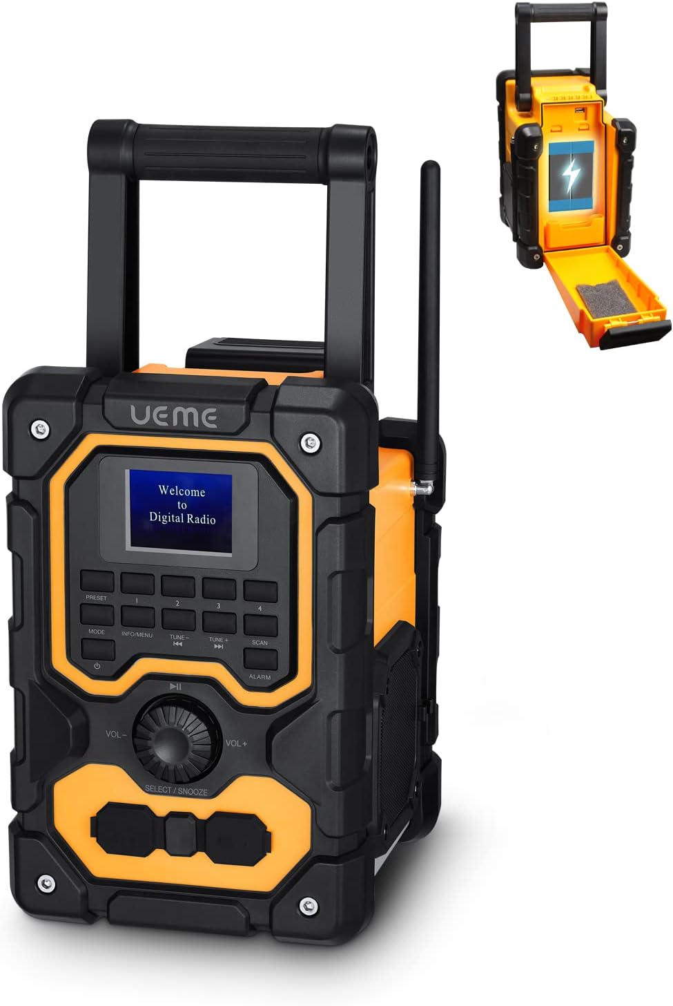 Baustellenradio mit Bluetooth und Powerbank, Gelb-Schwarz