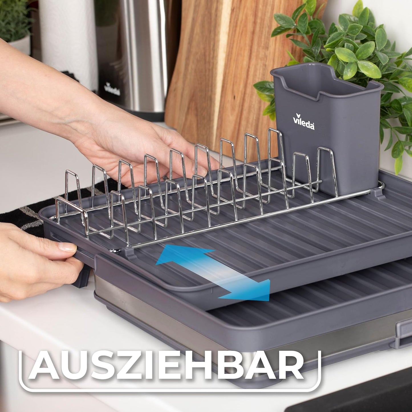 Ausziehbares Abtropfgestell mit Besteckhalter
