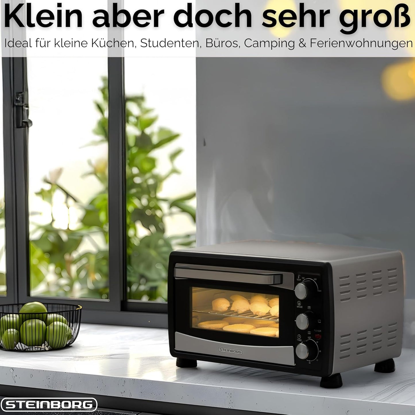 Mini-Backofen mit Umluftfunktion, 20 Liter, 1.400 Watt