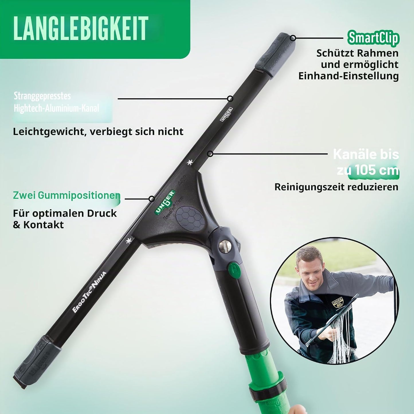 EN350 ErgoTec Ninja Fensterwischer mit Schwenkfunktion, 35 cm 40°