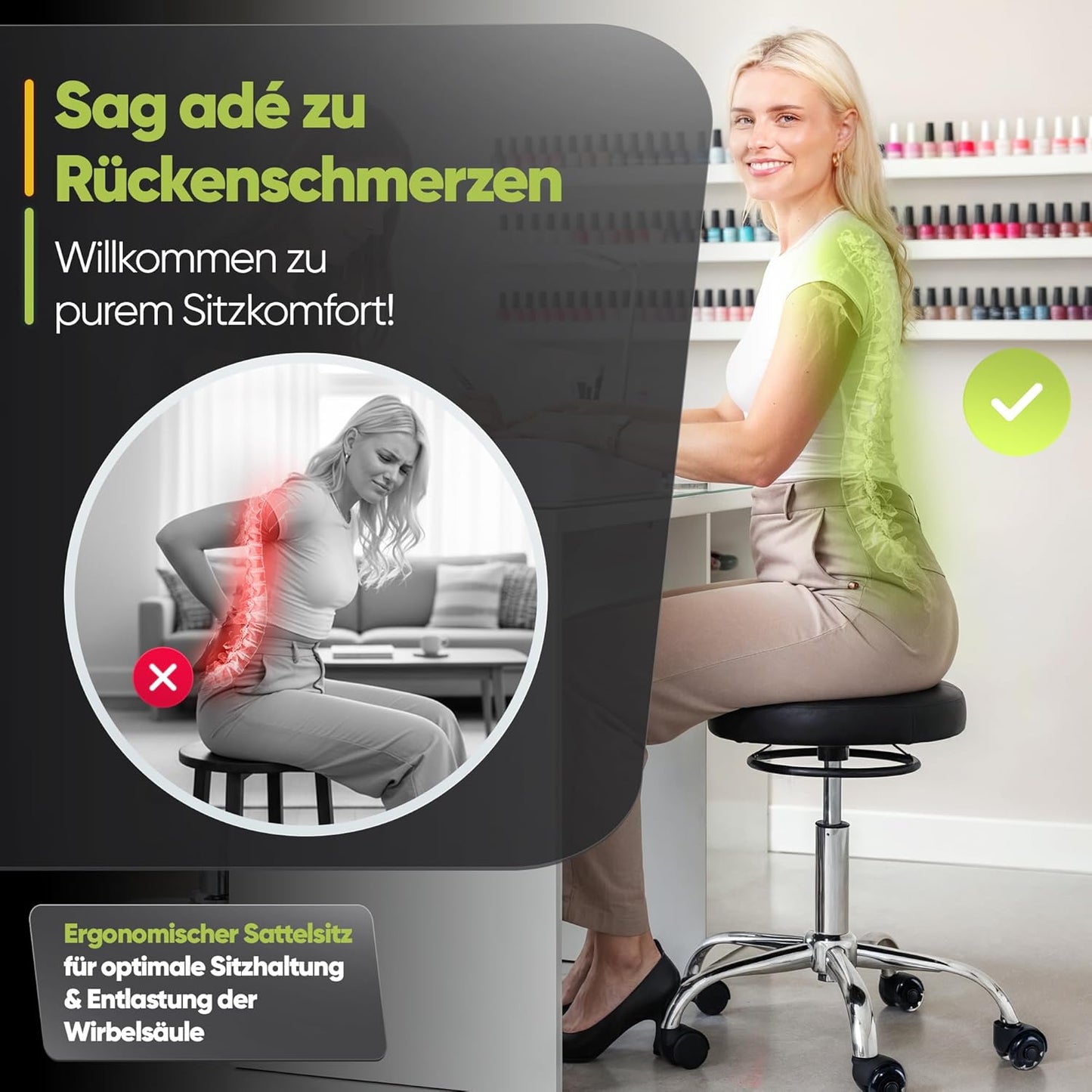 Ergonomischer Bürohocker Höhenverstellbar (48-68cm)
