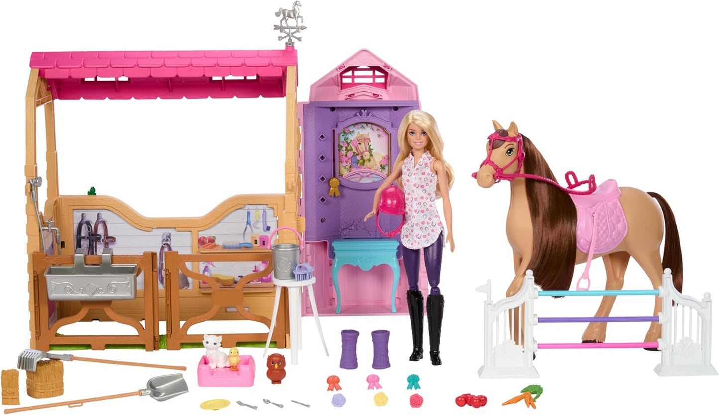 Spielzeugstall-Spielset mit Puppe & Pferd