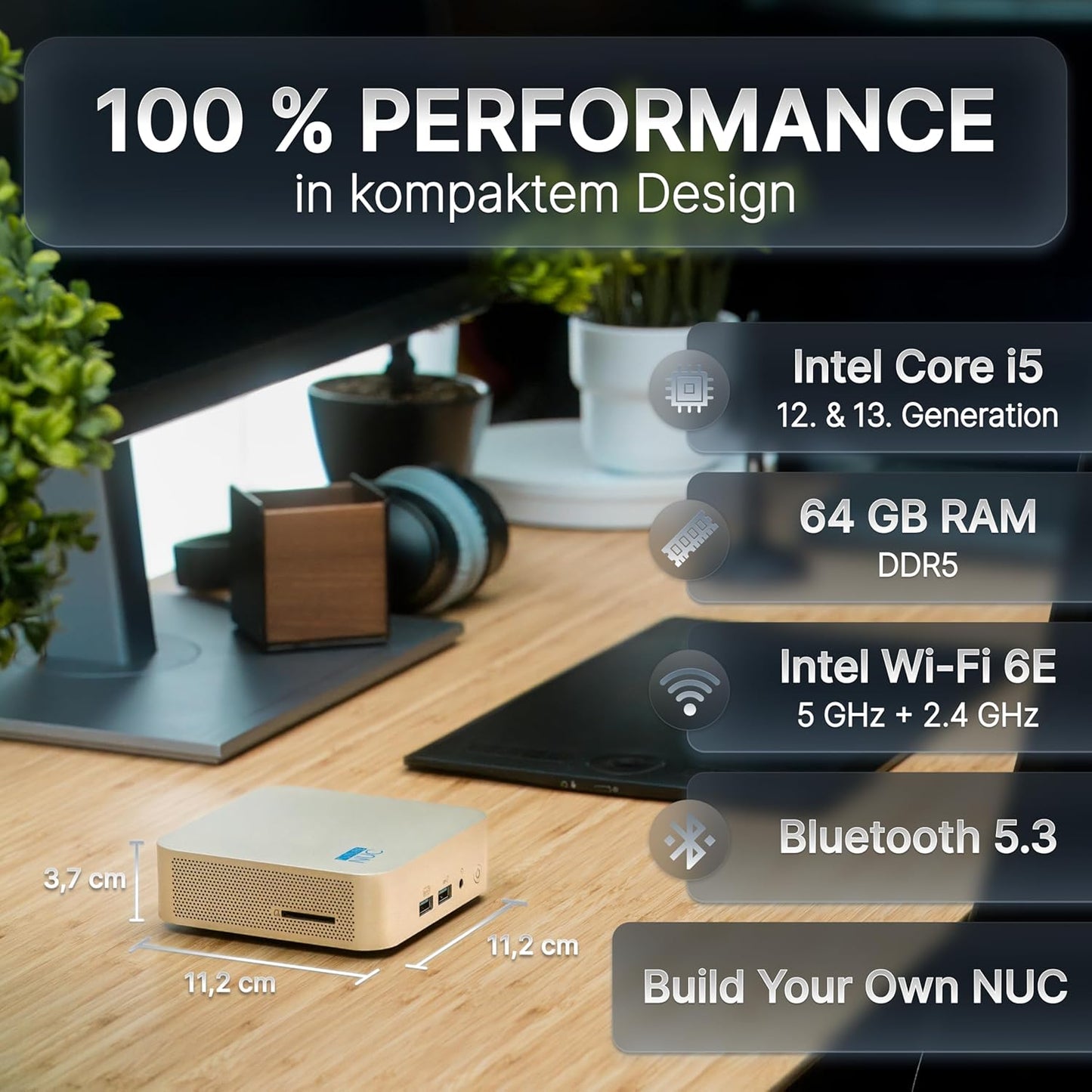 NUC13 Lux Mini-PC mit Intel Core i5-13420H, Windows 11 Pro, i5 + 2x8GB + 512GB