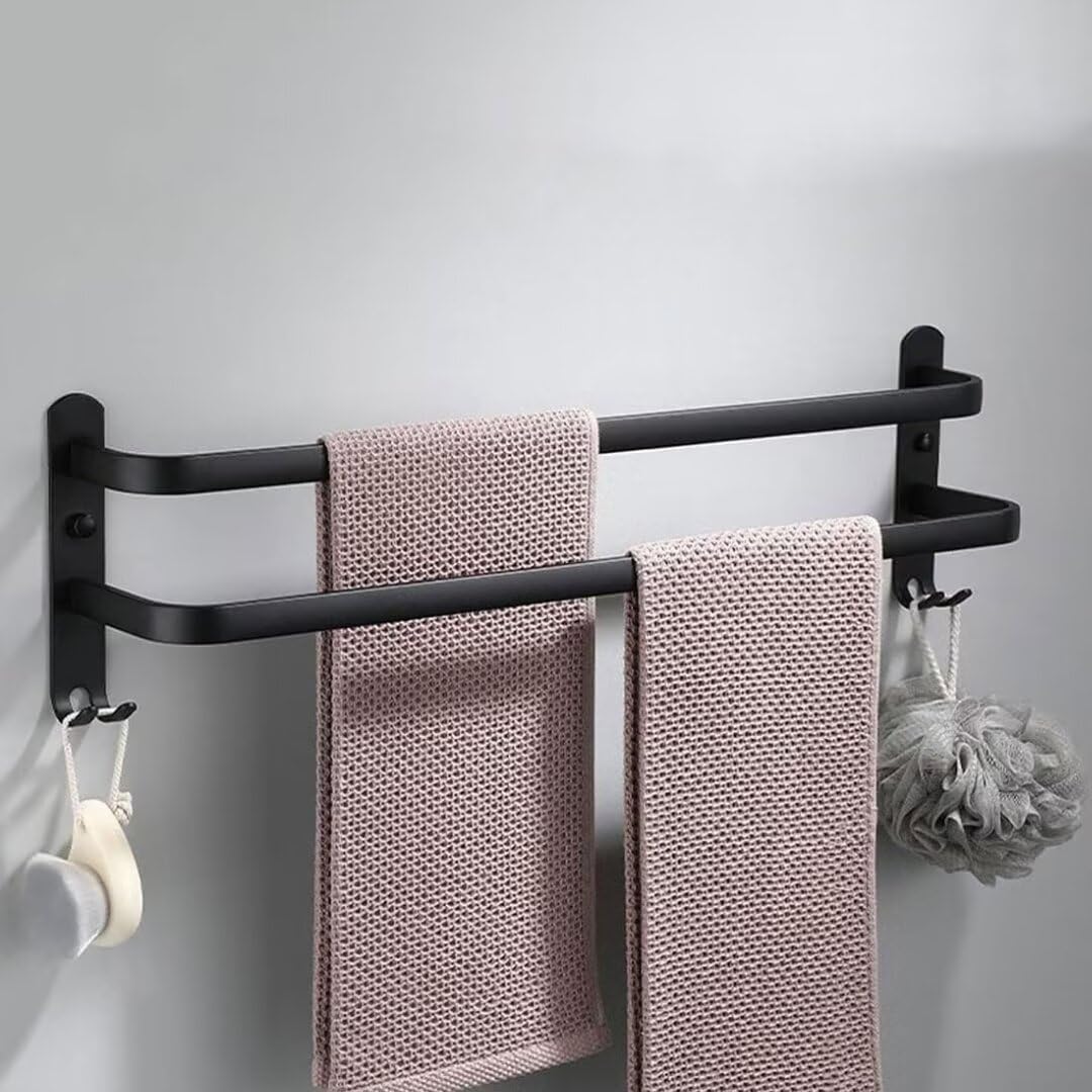 Handtuchhalter mit 2 Stangen und Haken, Schwarz 2 Stangen 40cm