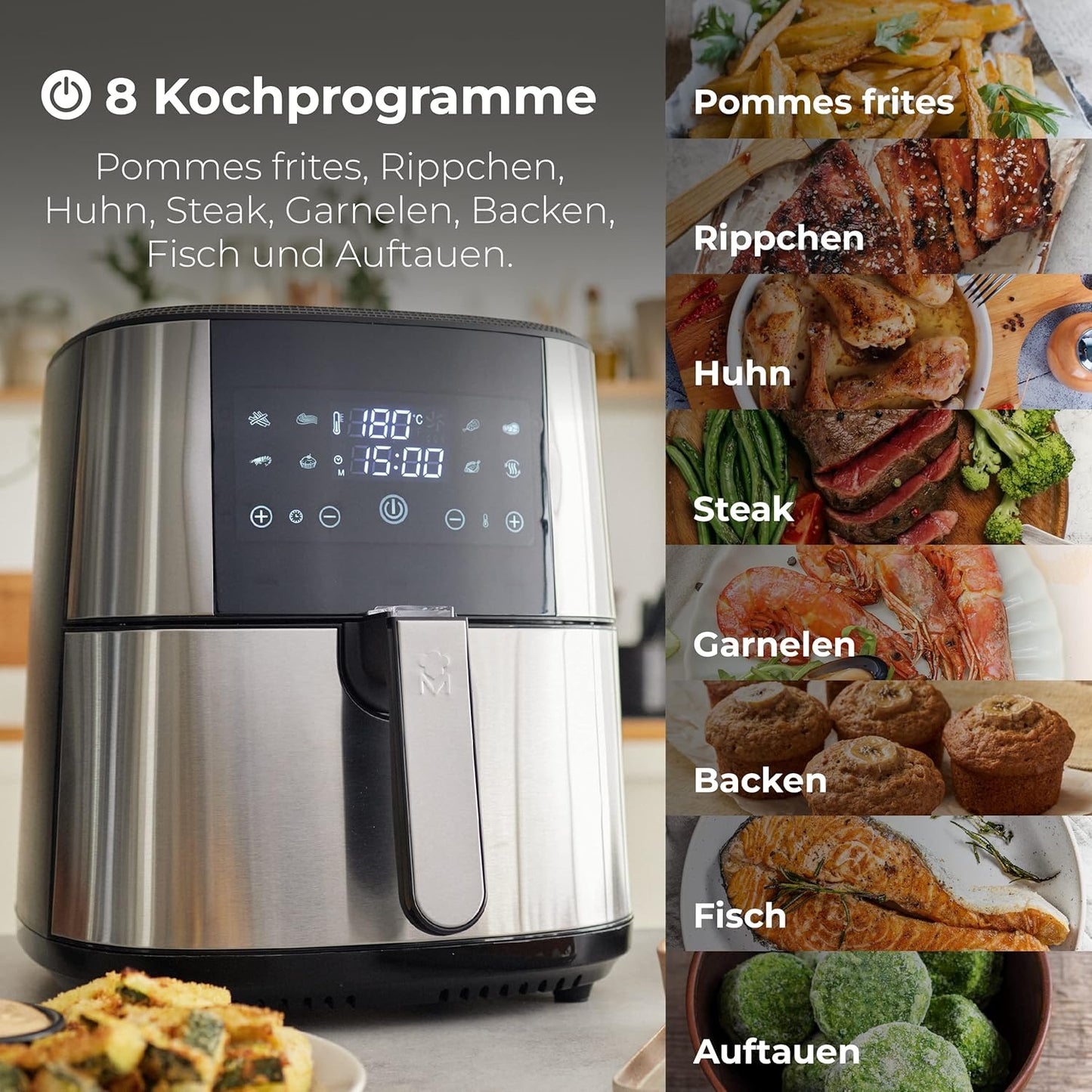 Rocket 600 - Air Fryer XXL mit LED-Touchscreen, Rocket 600 - 6L Stainlesssteel