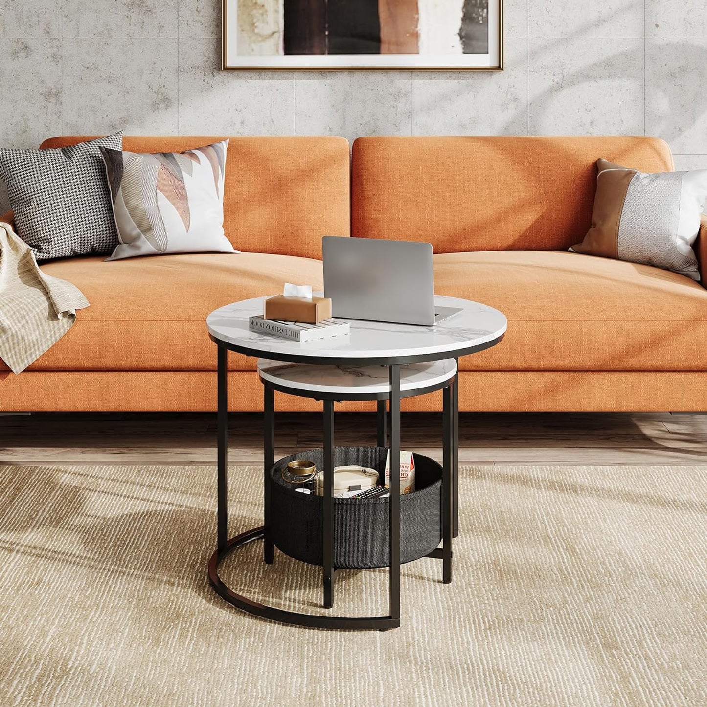 2-in-1-Set Couchtische, Marmor Weiß