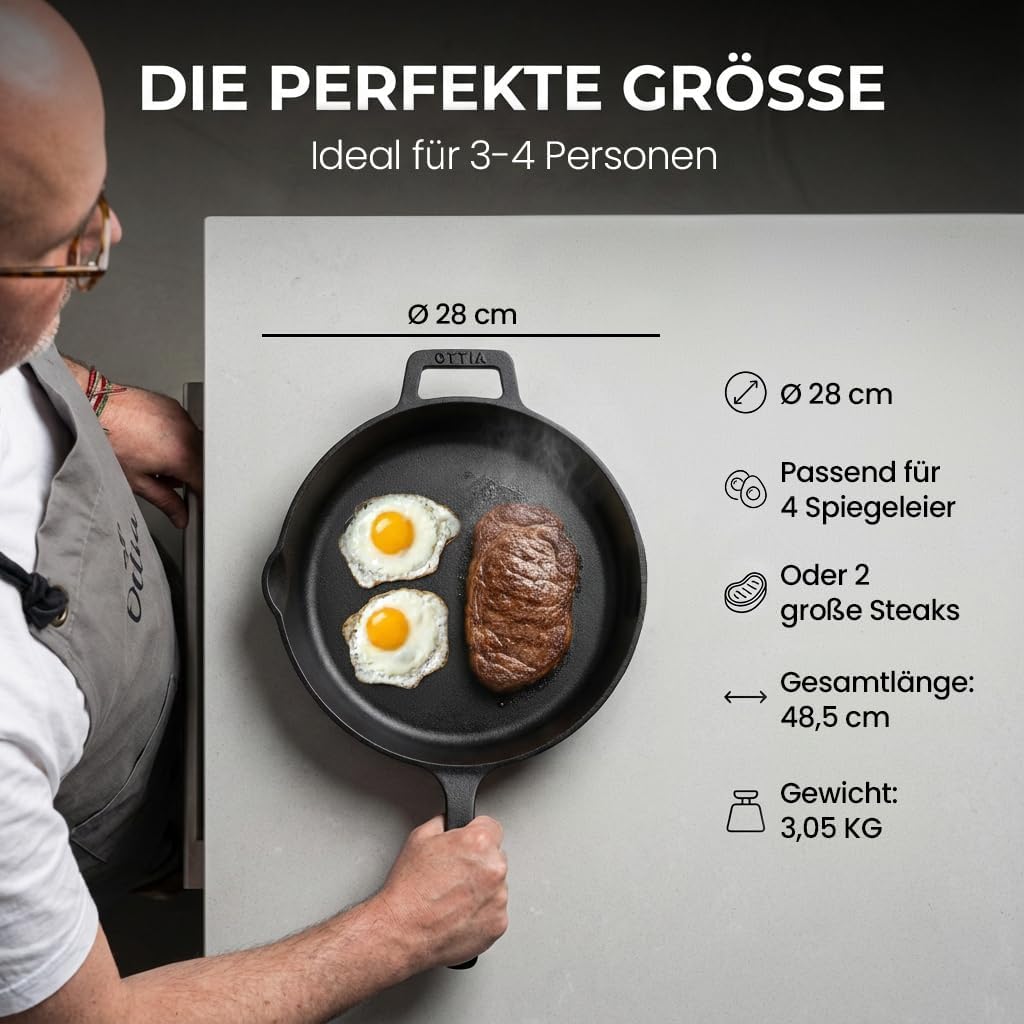 Gusseisenpfanne 28cm robust und widerstandsfähig, 28cm ohne Zubehör