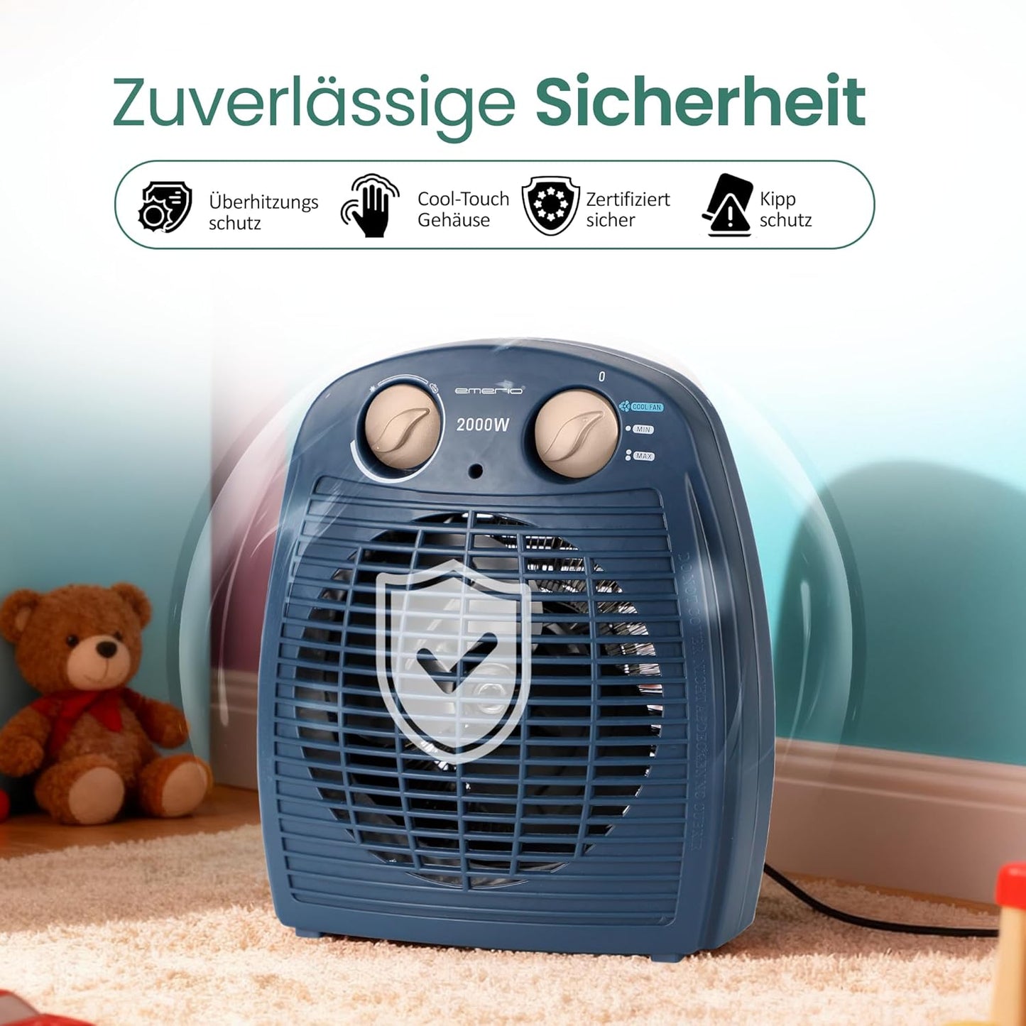 Heizlüfter mit Thermostat & Ventilatorfunktion, Blau