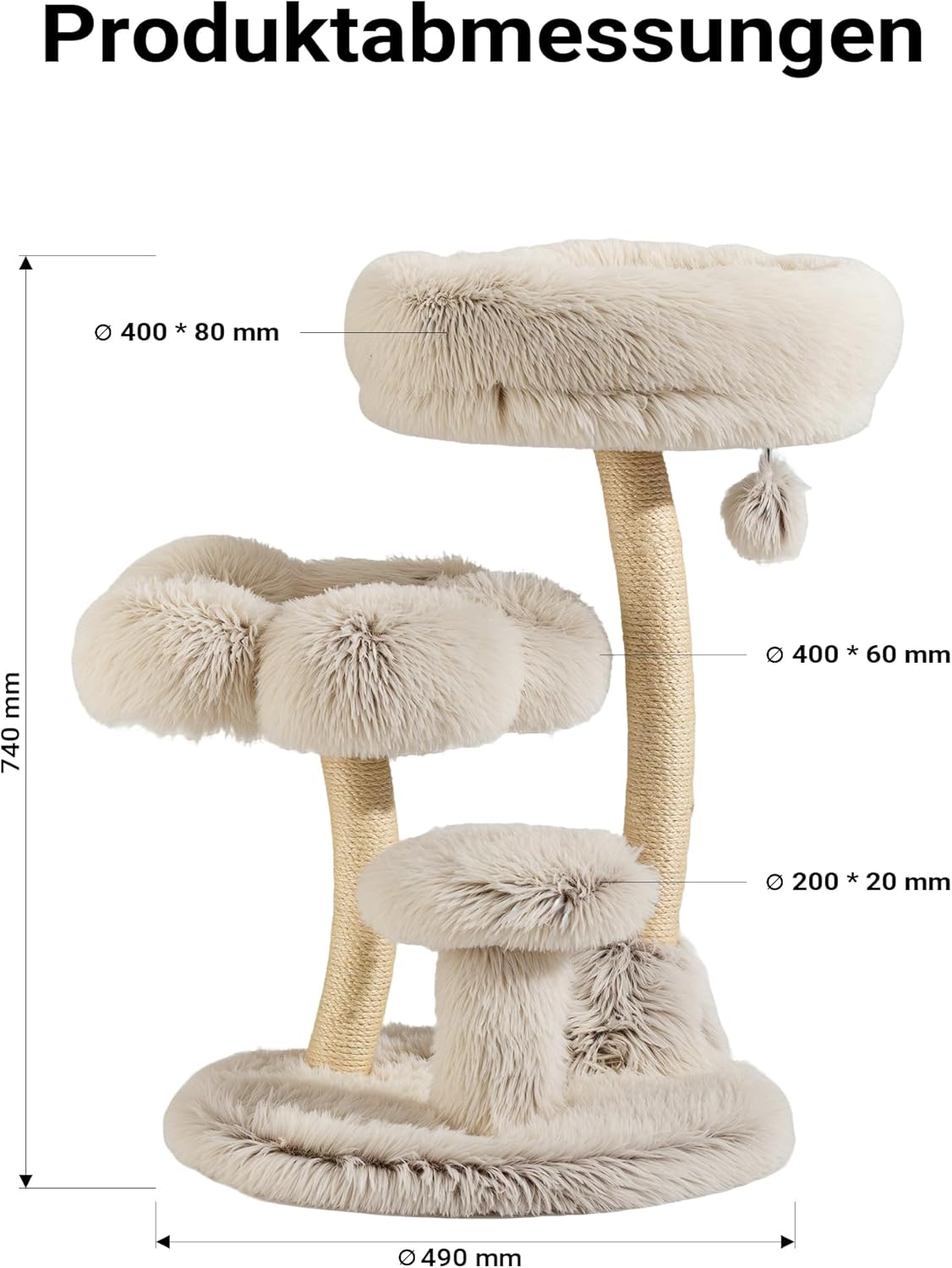 Kratzbaum mit Sisal und Spielball, 74cm