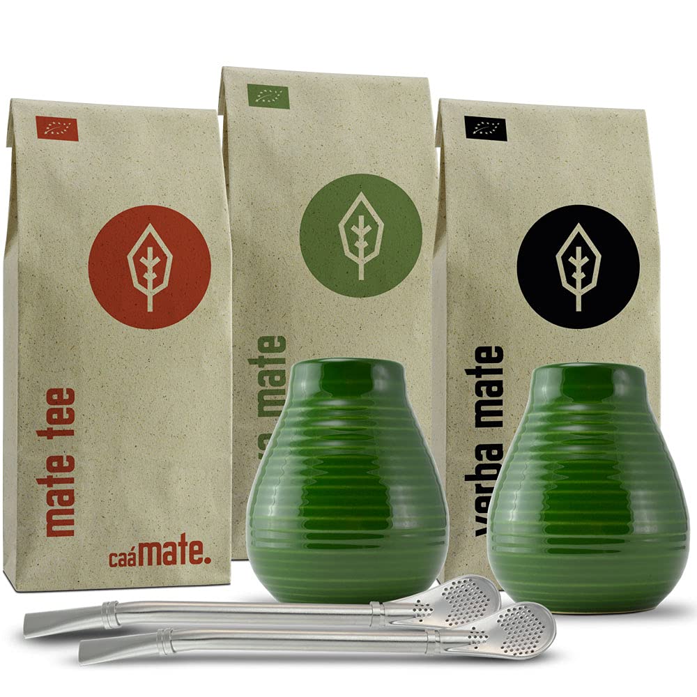 Mate Tee Set mit Bechern und Bombillas, grün