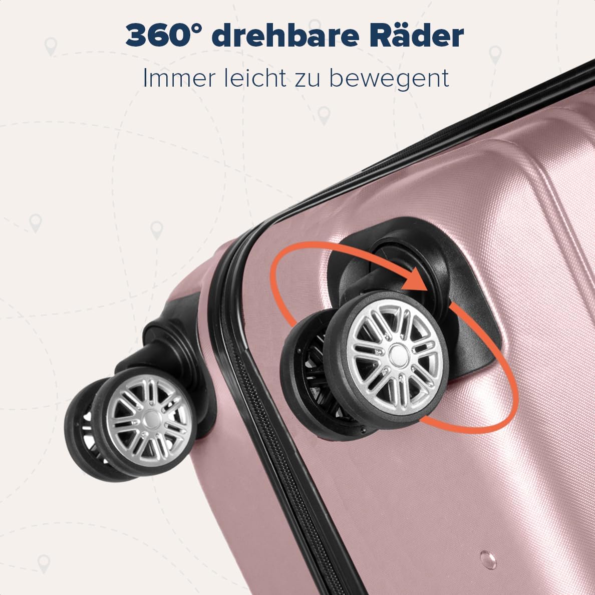 2-teiliges Kofferset mit Rollen, Small + Large Roségold