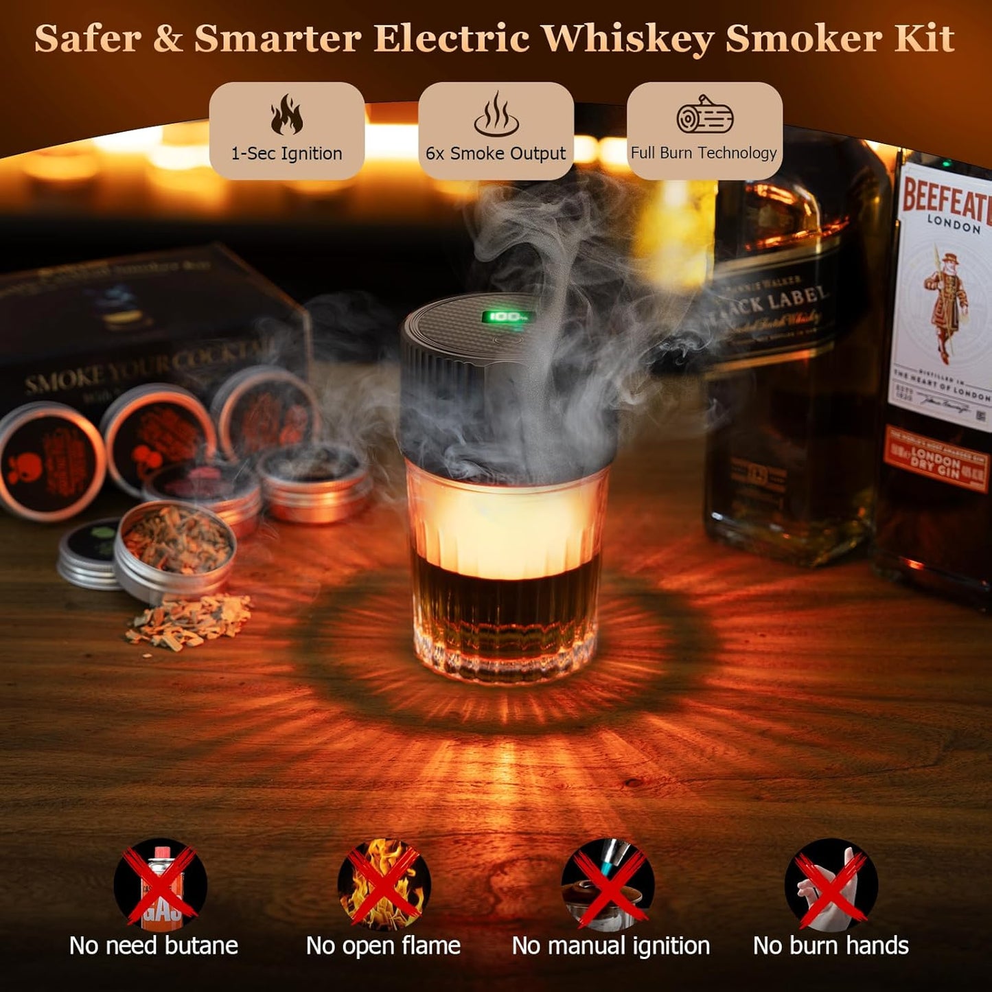 Elektrisches Cocktail-Smoker-Set mit 4 Lichtmodi