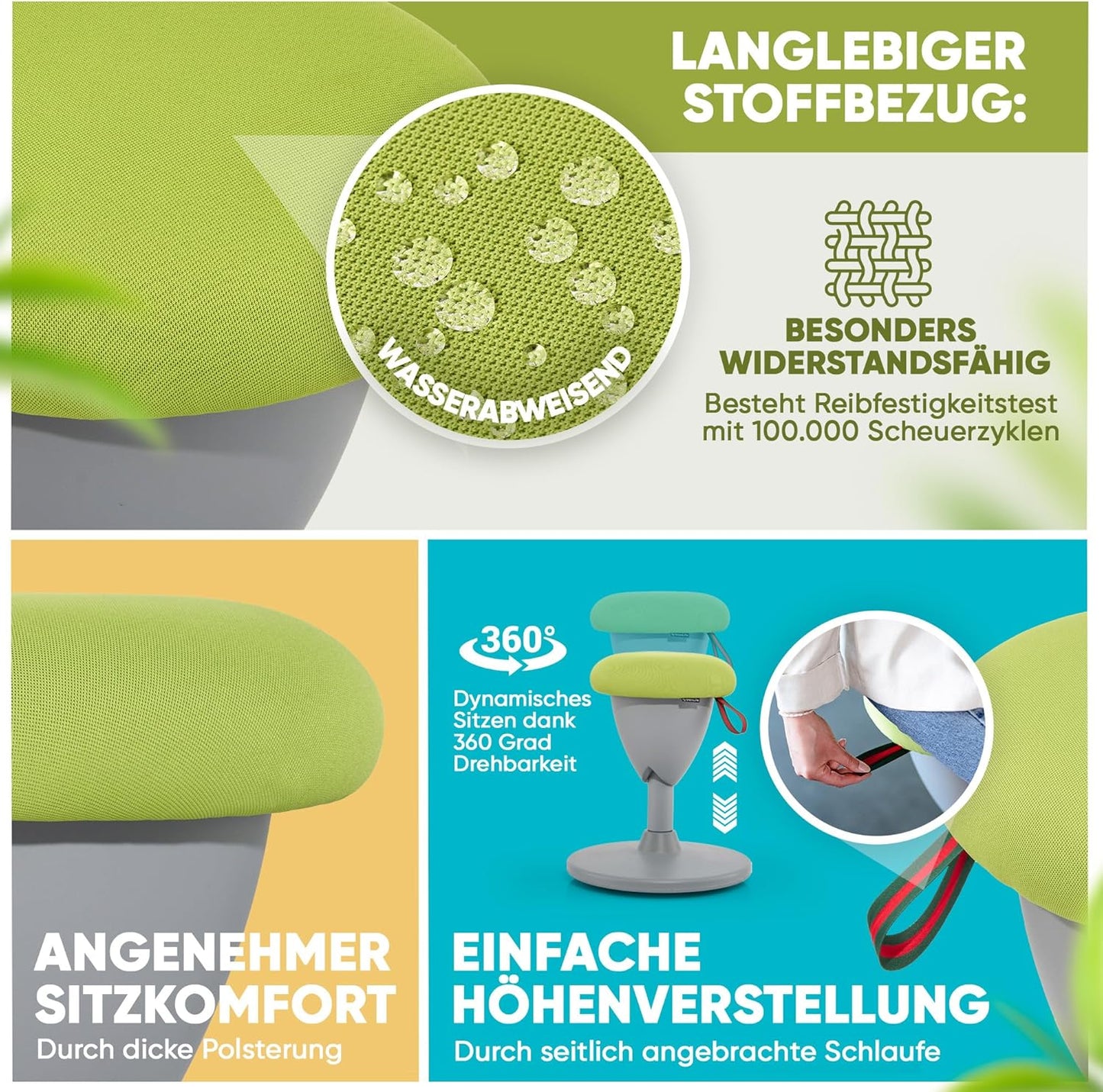 Ergonomischer Bürohocker höhenverstellbar, 48-68cm, Grün Sitzhocker