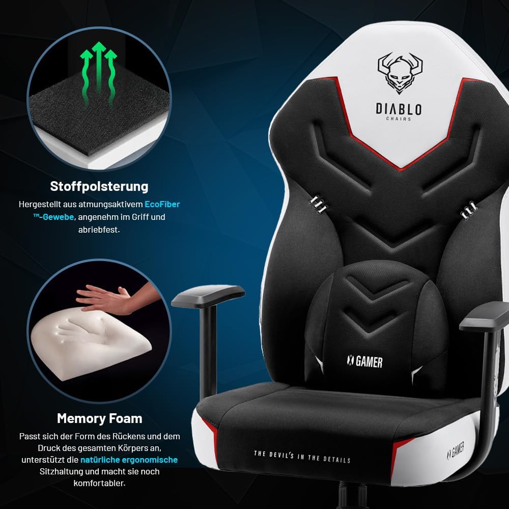 Ergonomischer Gaming-Stuhl X-Gamer 2.0, Schwarz-weiss 128 cm x 68 cm x 55 cm