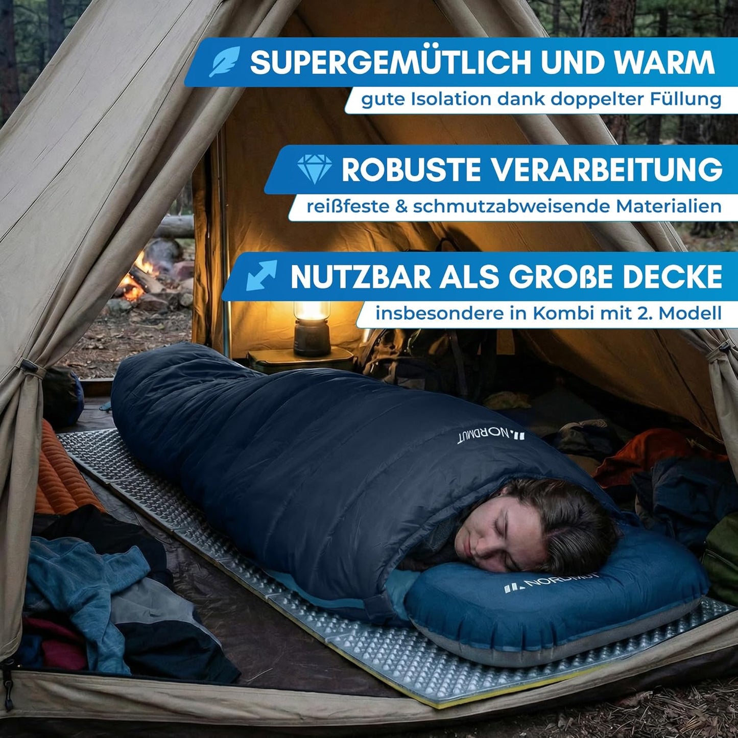 Deckenschlafsack für Camping und Festivals, Marine