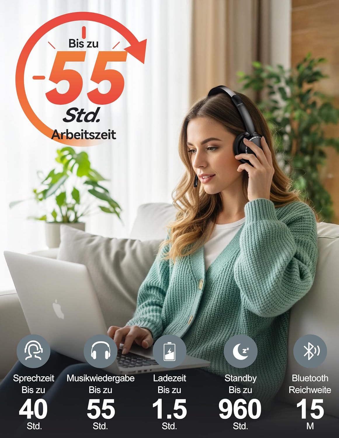 Bluetooth-Headset V5.3, Schwarz