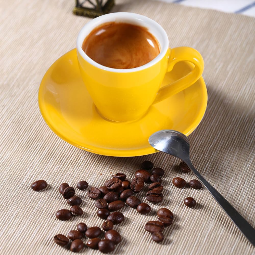 Espresso-Tassen 2er-Set mit Untertassen, Gelb